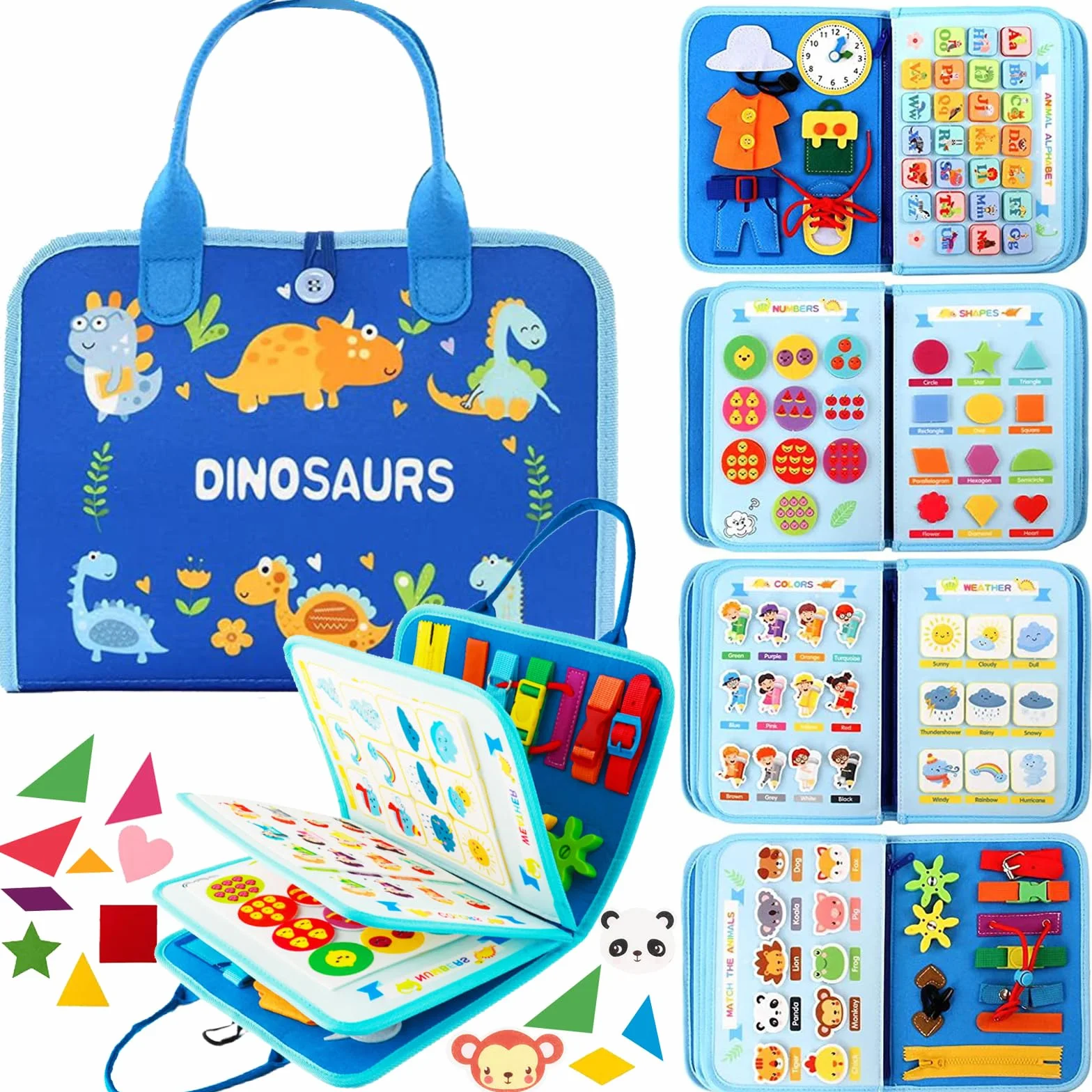 Busy Board Giochi Montessori 1 2 3 4 Anni, Libro Montessori Interattivo con 5 Strati, Pannello Sensoriale Bambini Montessori in Feltro, Libro Sensoriale Educativo Portatile per Infanzia