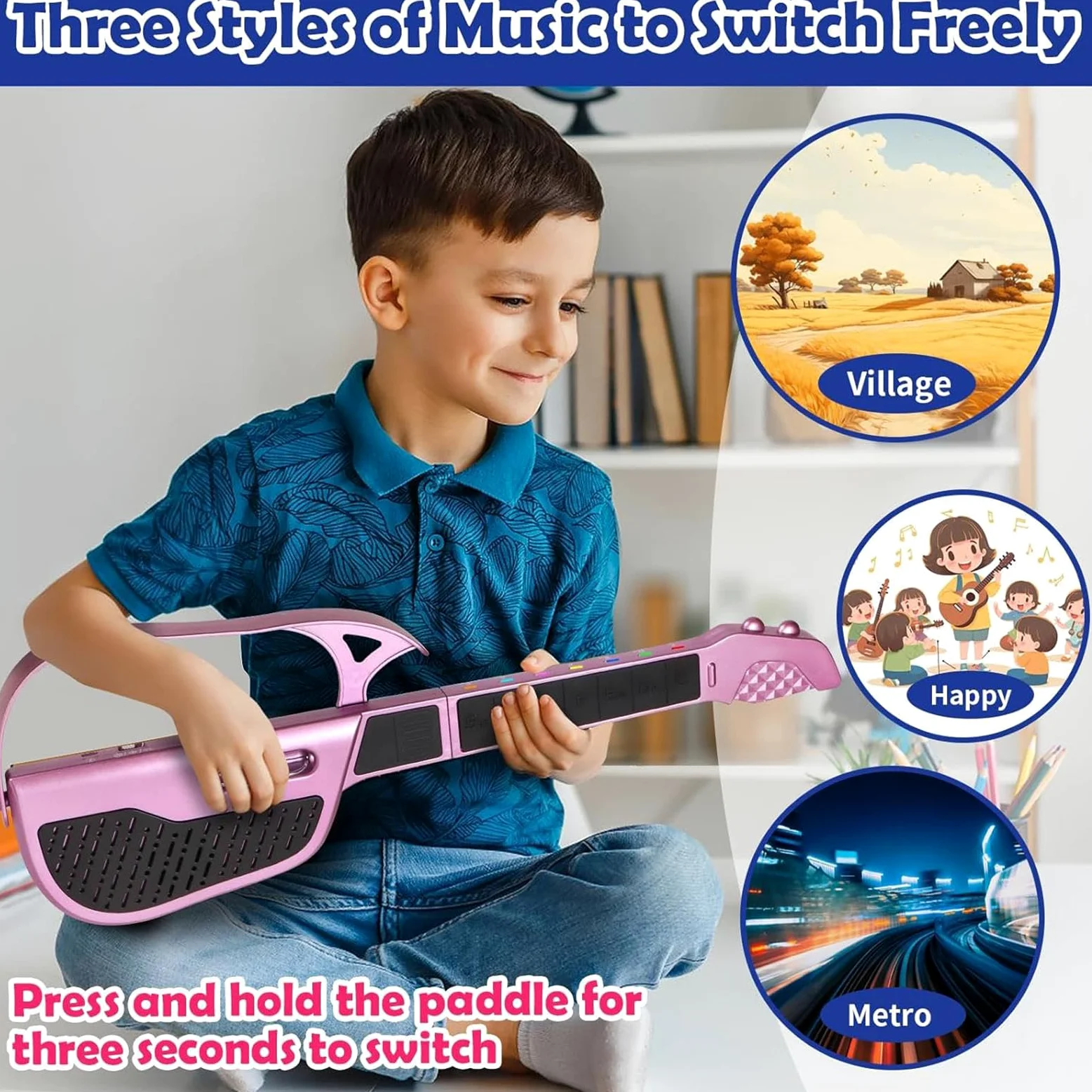 Chitarra Giocattolo Chitarra Elettrica Senza Corde | Giocattolo Musicale Educativo per Casa Asilo Scuola Famiglia Compleanno Festa Viaggio e di Gruppo