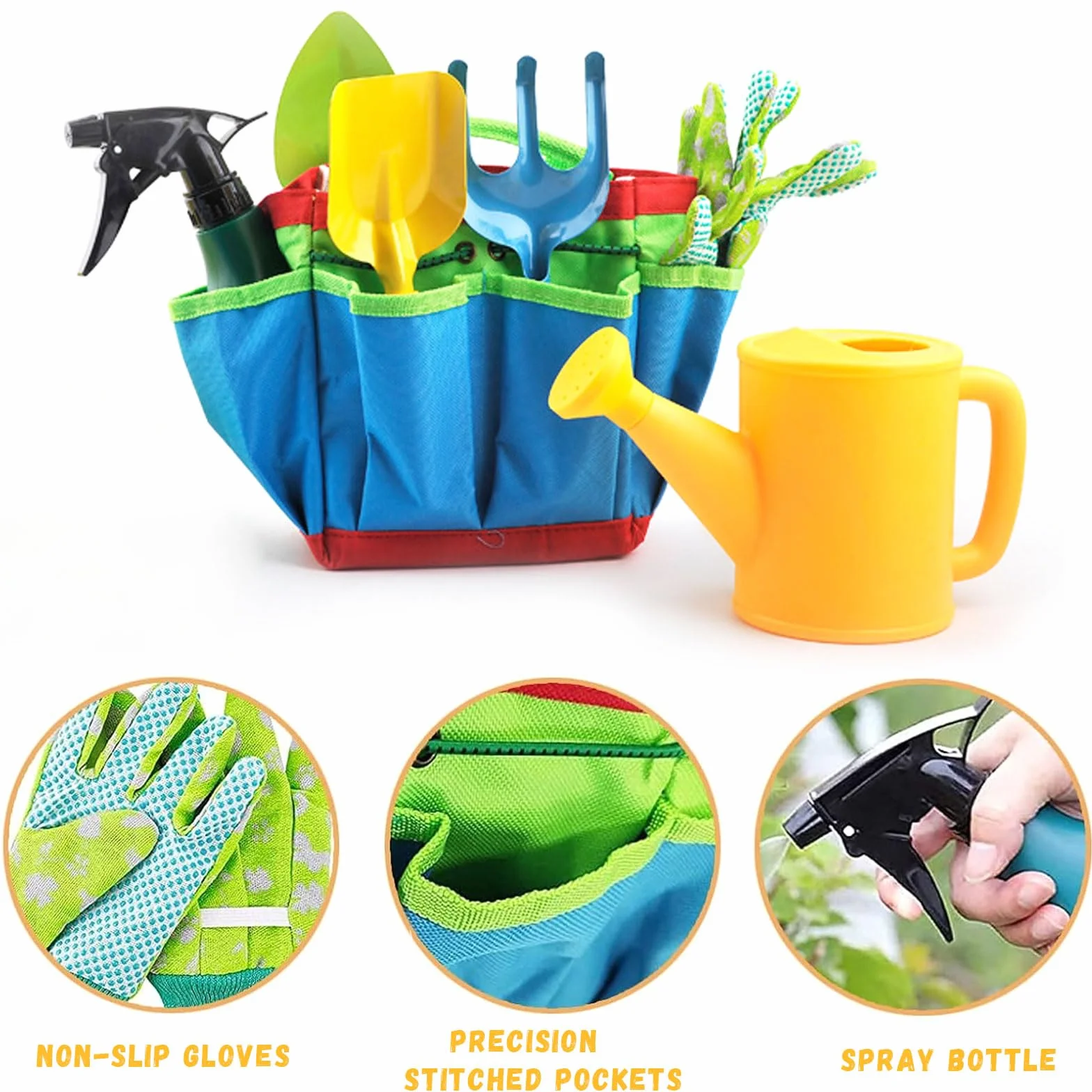 Set di attrezzi da giardinaggio per bambini, 23 attrezzi da giardinaggio, guanti da giardino per bambini, giocattoli per bambini con annaffiatoio pala rastrello, vanga, grembiule, giocattolo da