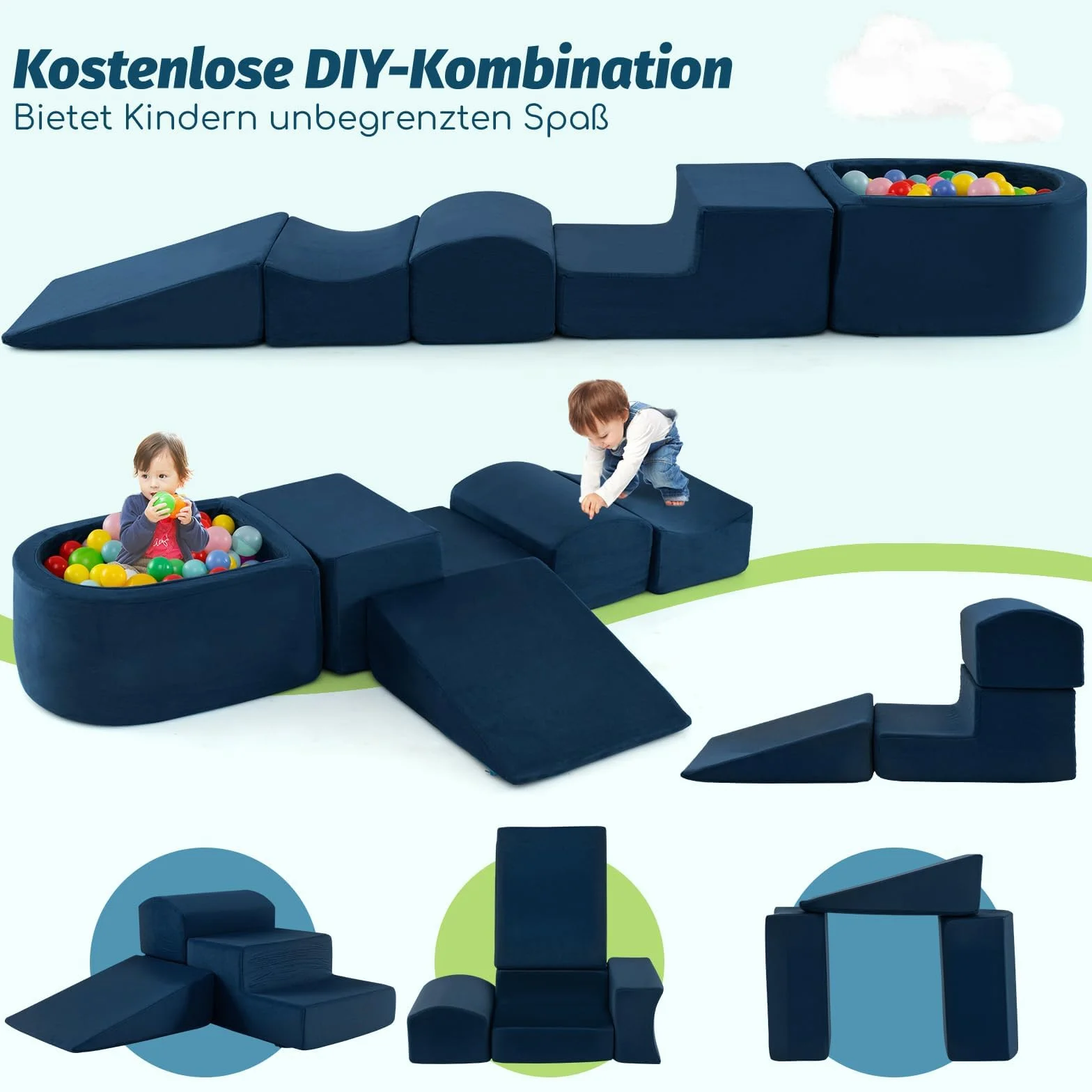 FANTASK 5 pezzi di mattoncini da costruzione grandi, blocchi da arrampicata soft, con vasca per palloni (blu navy), blu navy