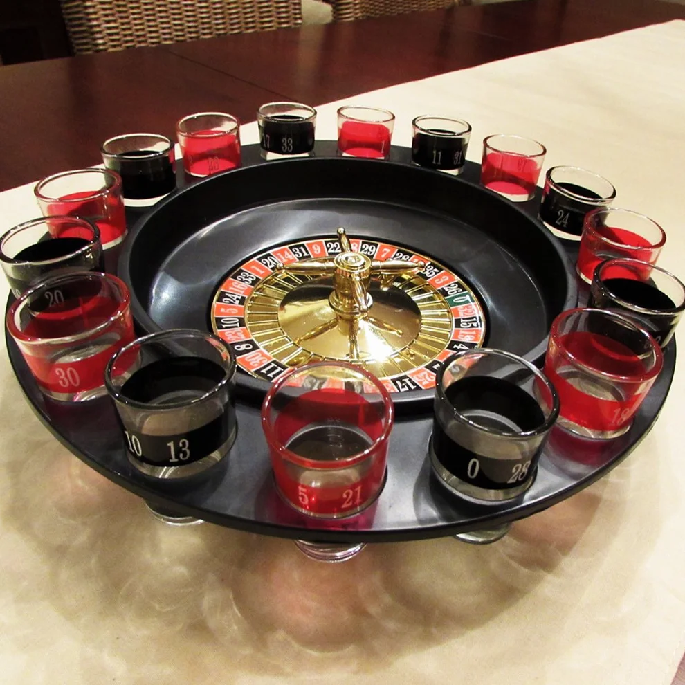 Evelots Bere Gioco di Vetro Roulette W/2 Palle & 16 Bicchierini da Colpo, Stile Casinò
