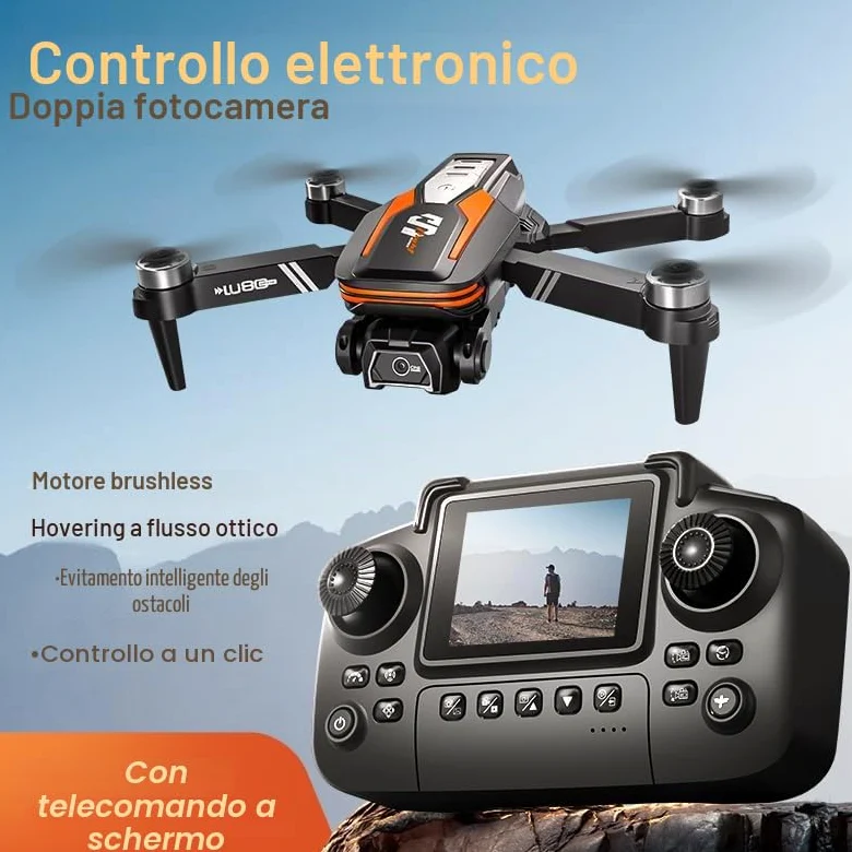 LU80 Drone con Telecomando a Schermo Integrato - Doppia Telecamera, Motore Brushless, Evitamento Ostacoli Intelligente, Stabilizzazione a Flusso Ottico (blue)