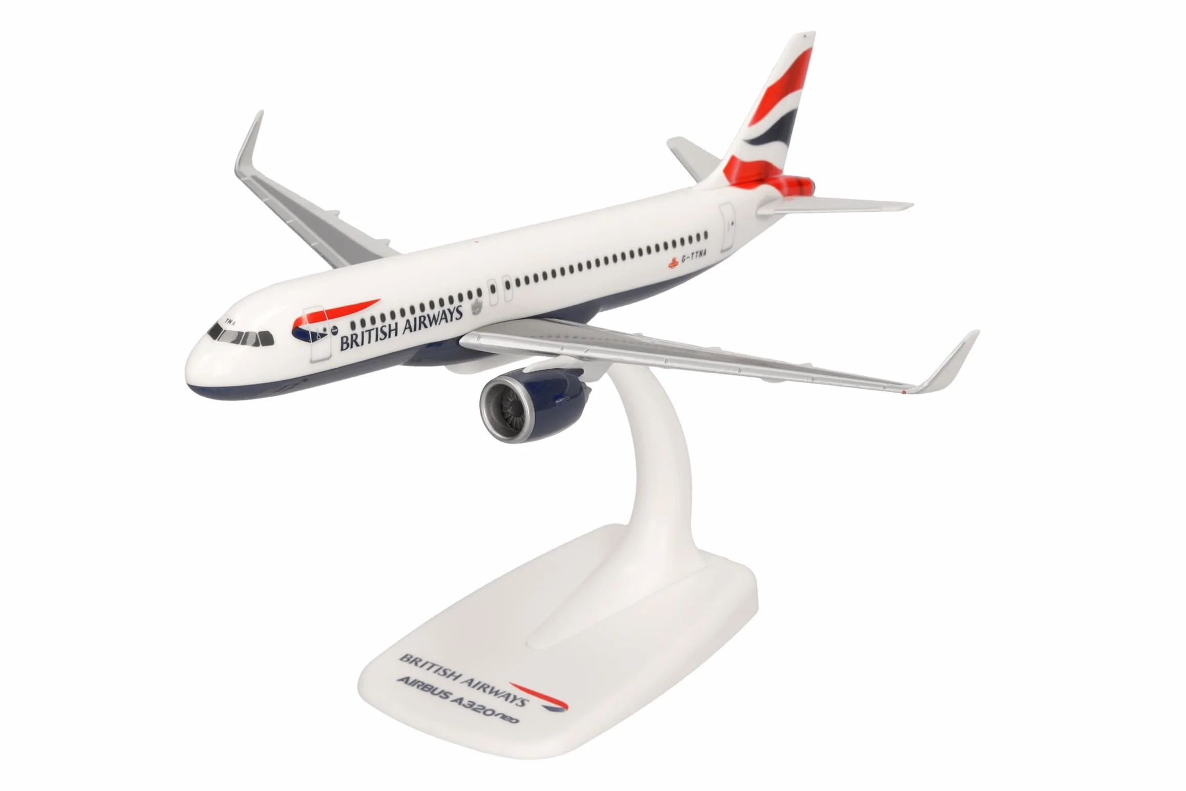 Herpa modello di aereo British Airways Airbus A320 neo – G-TTNA, in scala 1:200 - Snap-Fit, pezzo da collezione, miniatura deco, statuetta con supporto in plastica