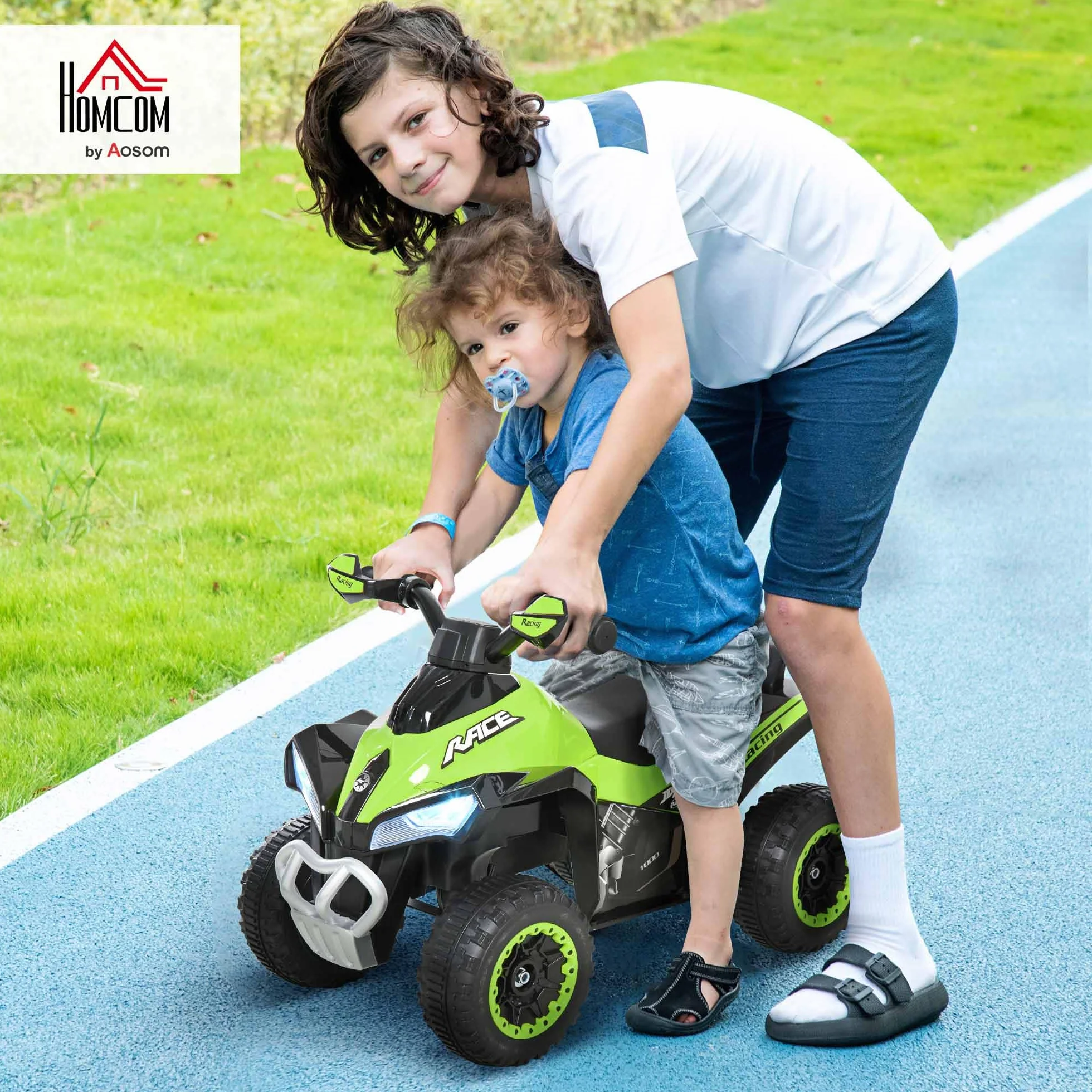 HOMCOM Mini Quad per Bambini 18-36 Mesi, PP e Metallo, Spinta Manuale, Musiche, Fari, 67.5x38x44cm, Verde
