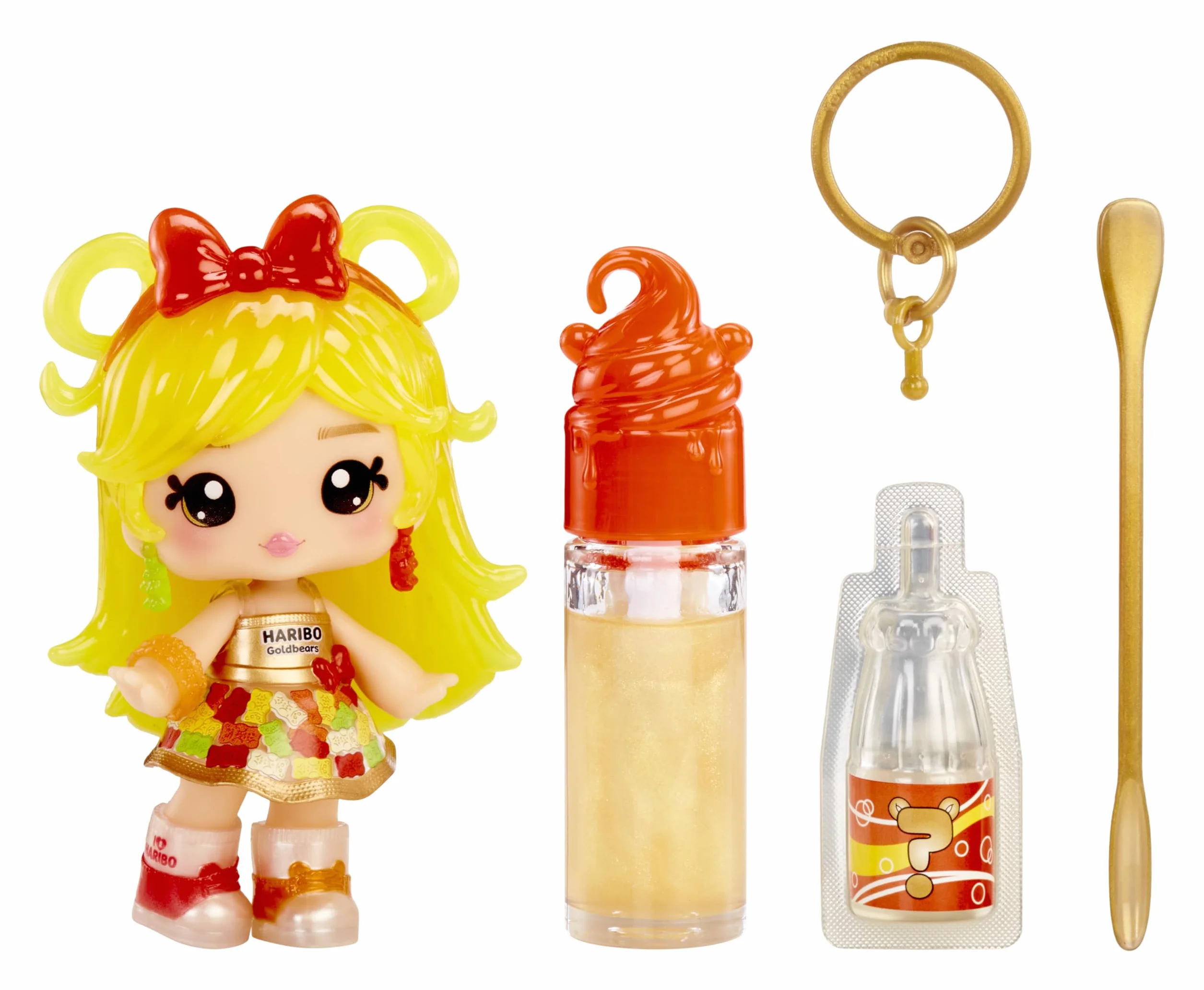 Yummiland x Licensed Sweets Lip Gloss Doll: Haribo Goldbears - Sweetie Goldbears - Include 1 Bambola, Lucidalabbra + Portachiavi rimovibile, Gioco cosmetico, Collezionabile. Età 4+