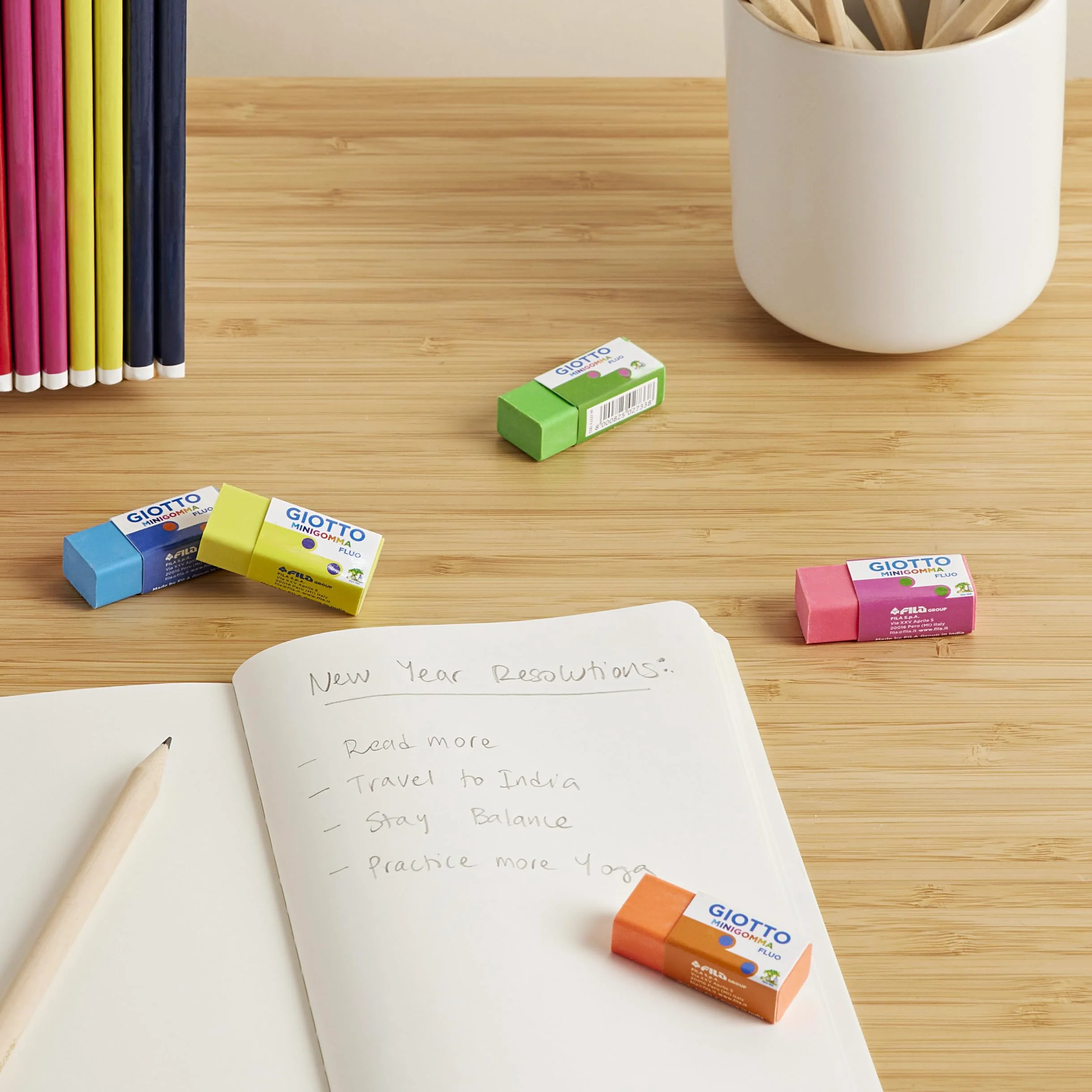 Giotto- Set 5 Mini gomme Fluo, Colore Neon, 025200
