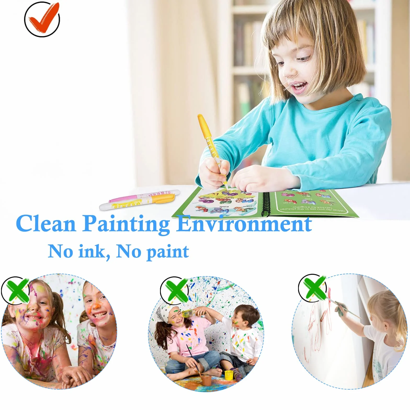 Libro Magico ad Acqua da Colorare 6 Pezzi, Water Book da Disegno, Riutilizzabili con Penna ad Acqua Regalo per Bambini Dai 3 Anni +