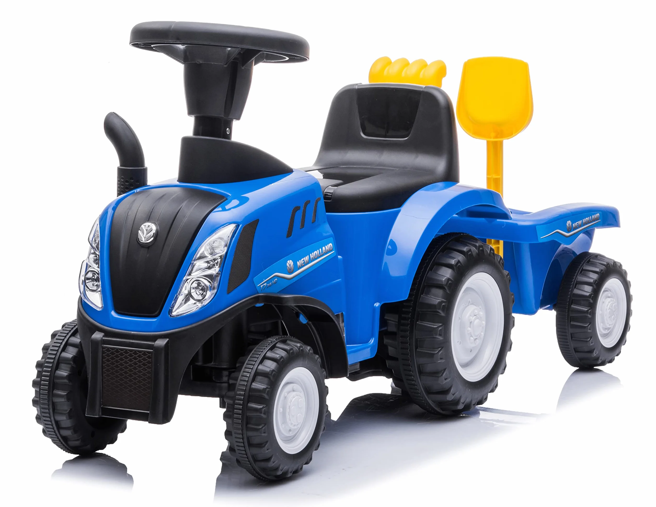Sun Baby New Holland Macchinina Cavalcabile per Bambini 12 Mesi con Pala e Rastrello, Clacson, Suono Motore (Blu)