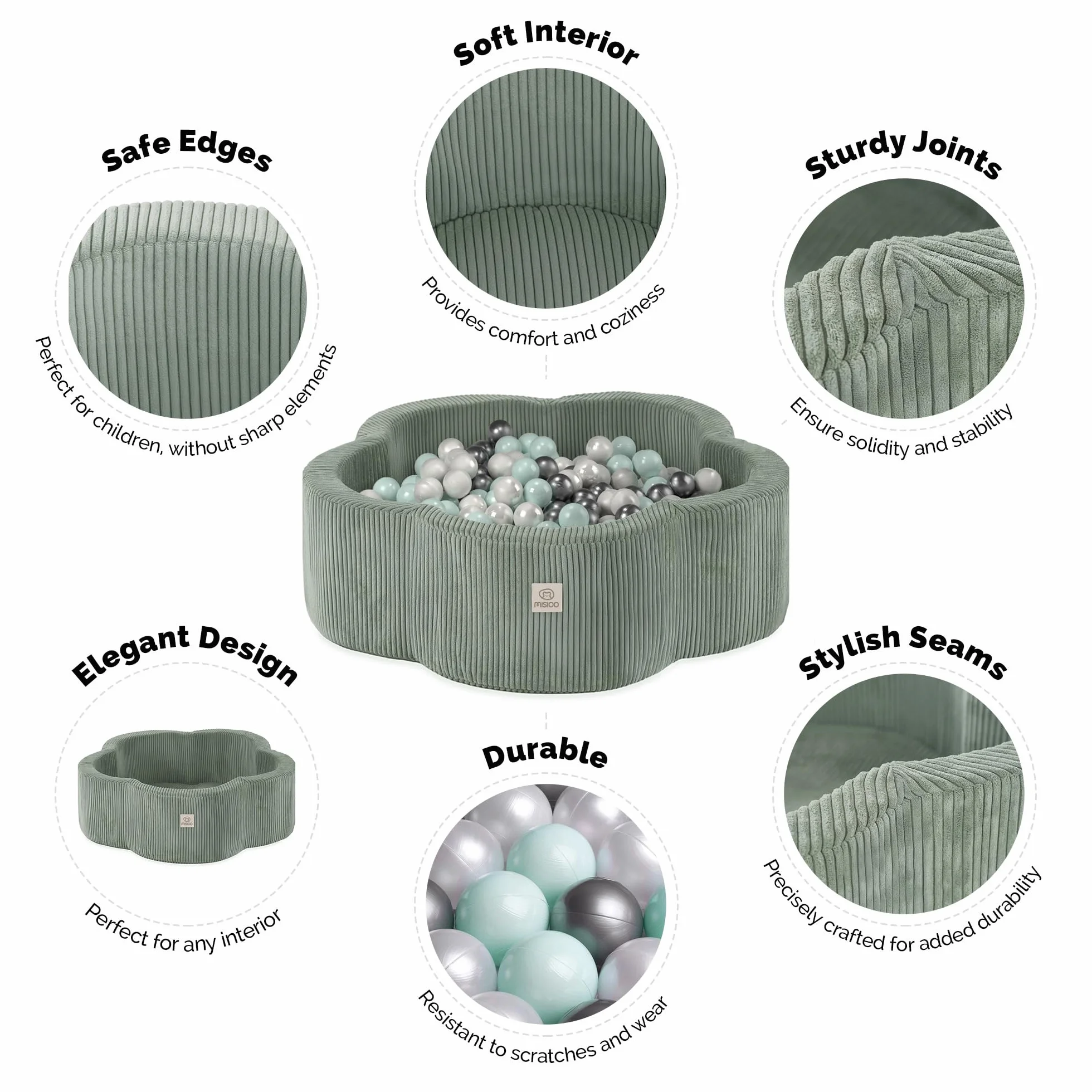 MISIOO Piscina di palline per bambini, 95 x 30 cm, 400 palline (6 cm), giocattolo per bambini a partire da 1 anno, perfetto per bambini e divertimento