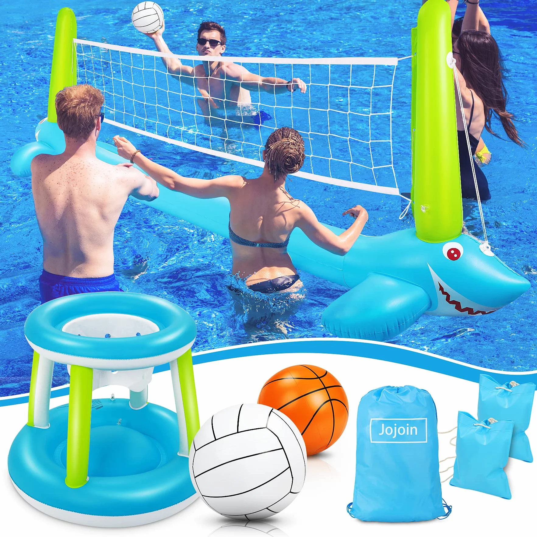 Volley Galleggiante Piscina Gonfiabile Include Rete da Pallavolo e Cerchi da Basket, Bambini Adulti (304 x 110 Centimetri)
