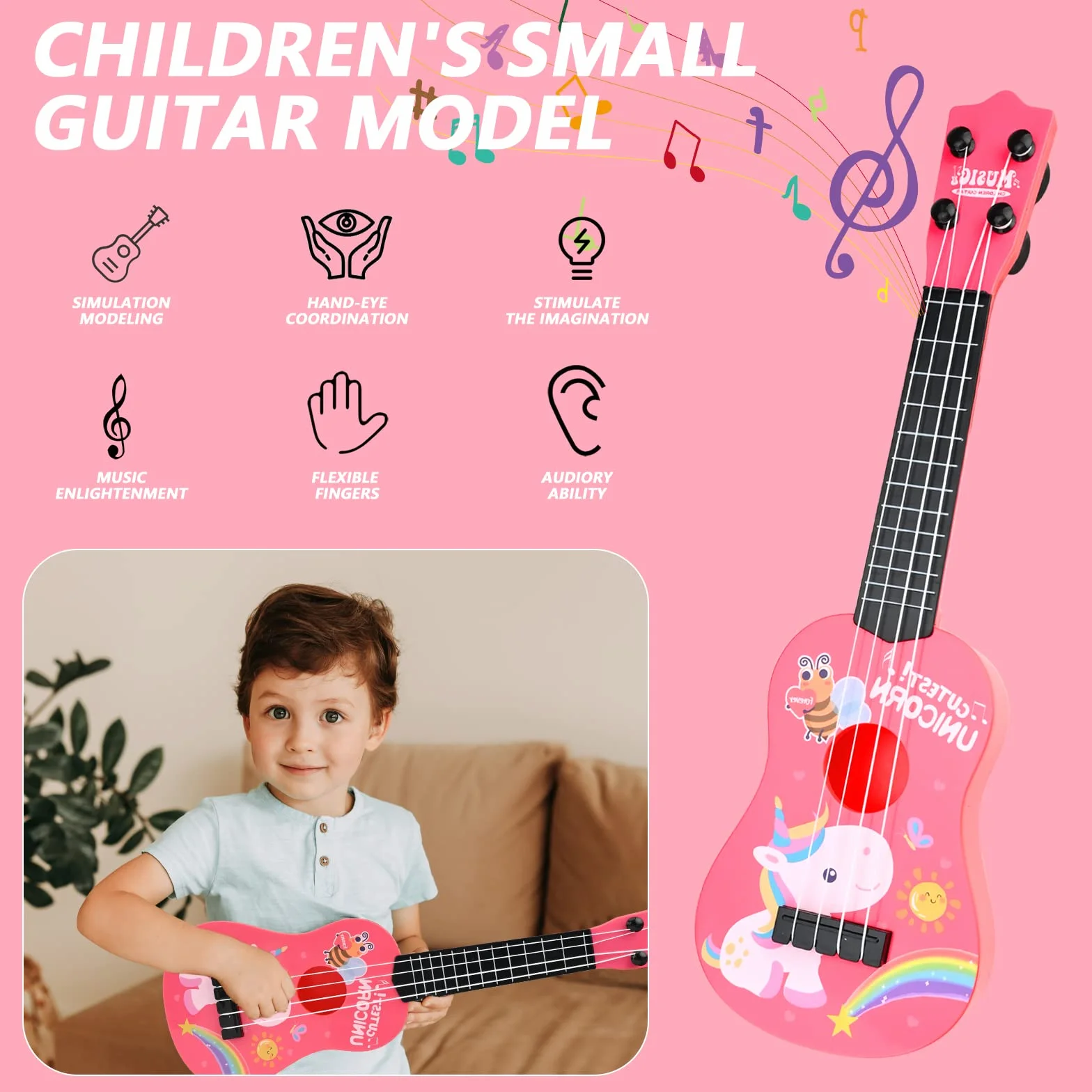Ukulele Soprano 42 cm, Strumento Musicale Classico con 4 Corde Regolabili