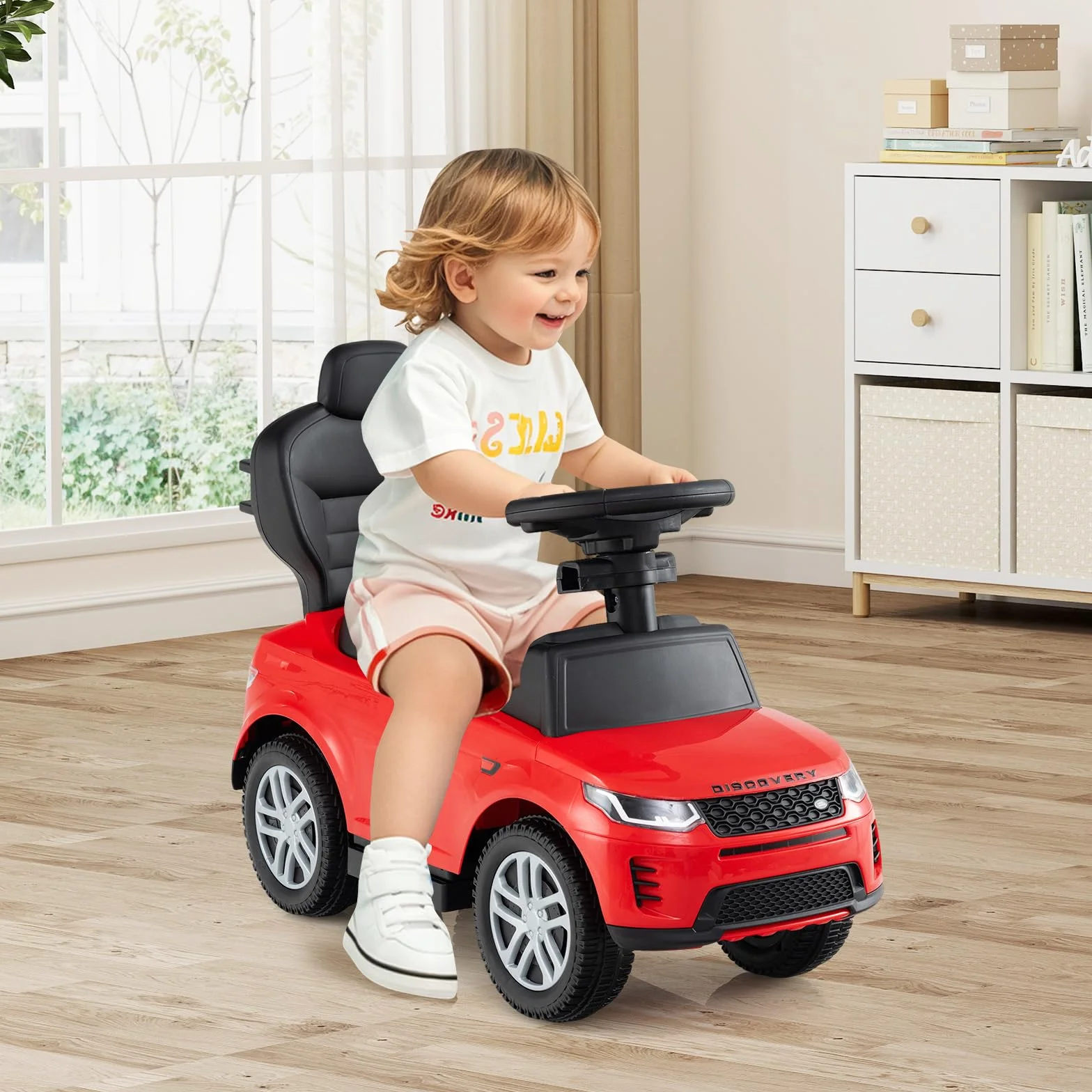 COSTWAY 3 in 1 Auto a Spinta, Macchinina a Pedale con Manico Removibile e Paracolpi, Clacson e Suono di Avvio, per Bambini 18-36 Mesi (Rosso)