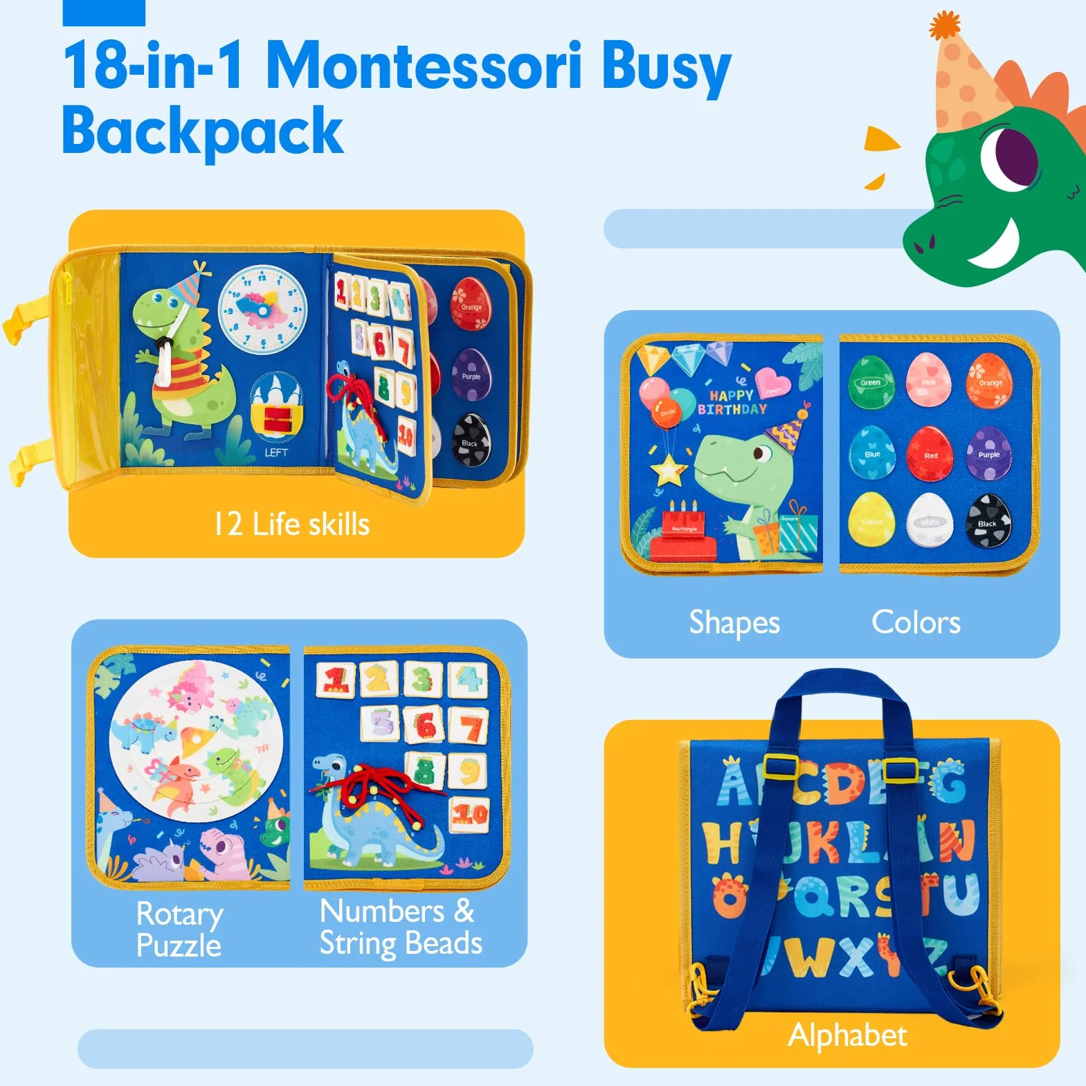 Montessori Busy Board Pannello Sensoriale 18 attività Giochi Educativo Bambini 2 3 Anni