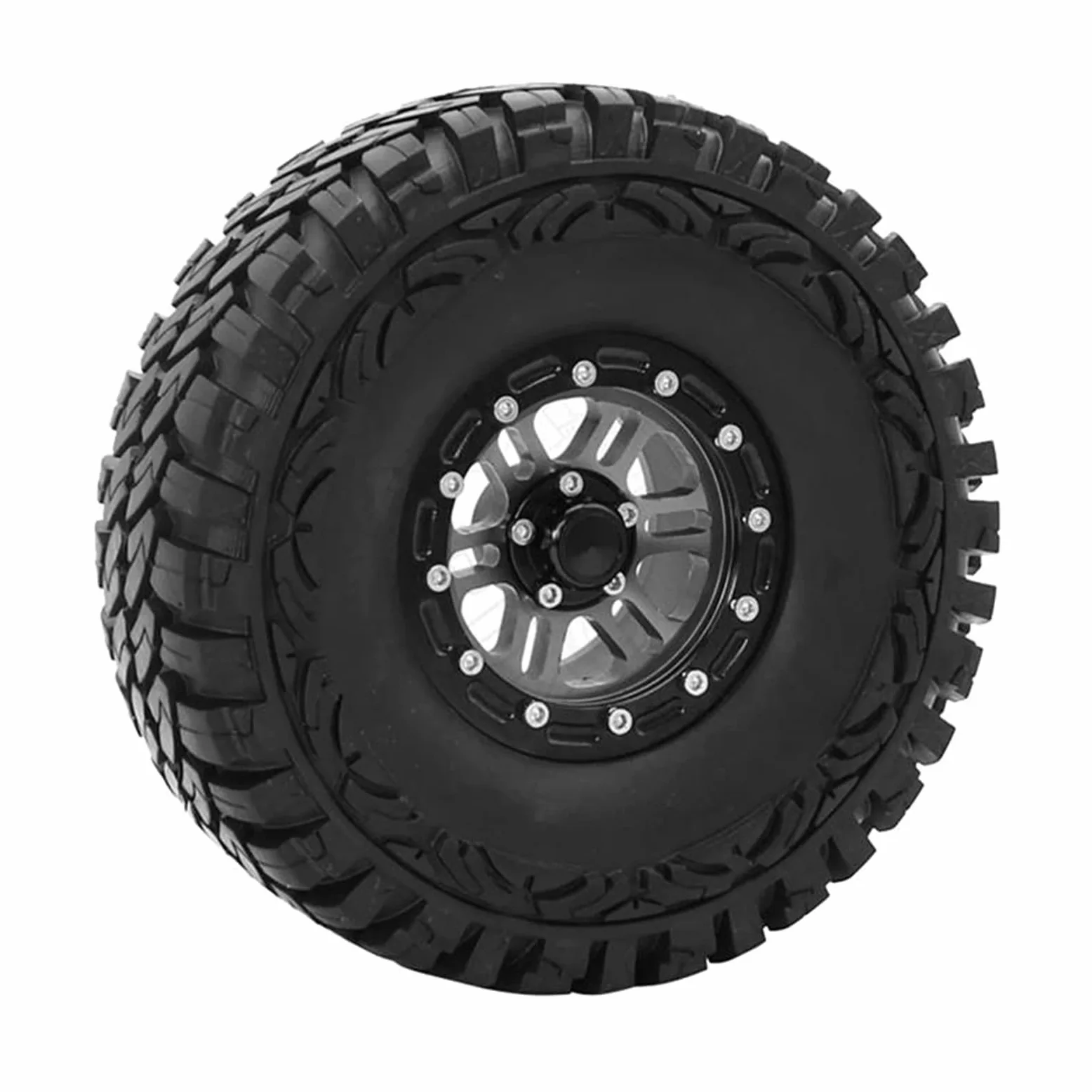 RC Car Pneumatico Ruota Compatibile con Axial per SCX10 90035 90022 90046 D90 D110 TF2 TRX-4 4 Pezzi Pneumatici per Cerchioni Beadlock in Metallo da 1,9 Pollici per 1/10 RC Rock Crawler