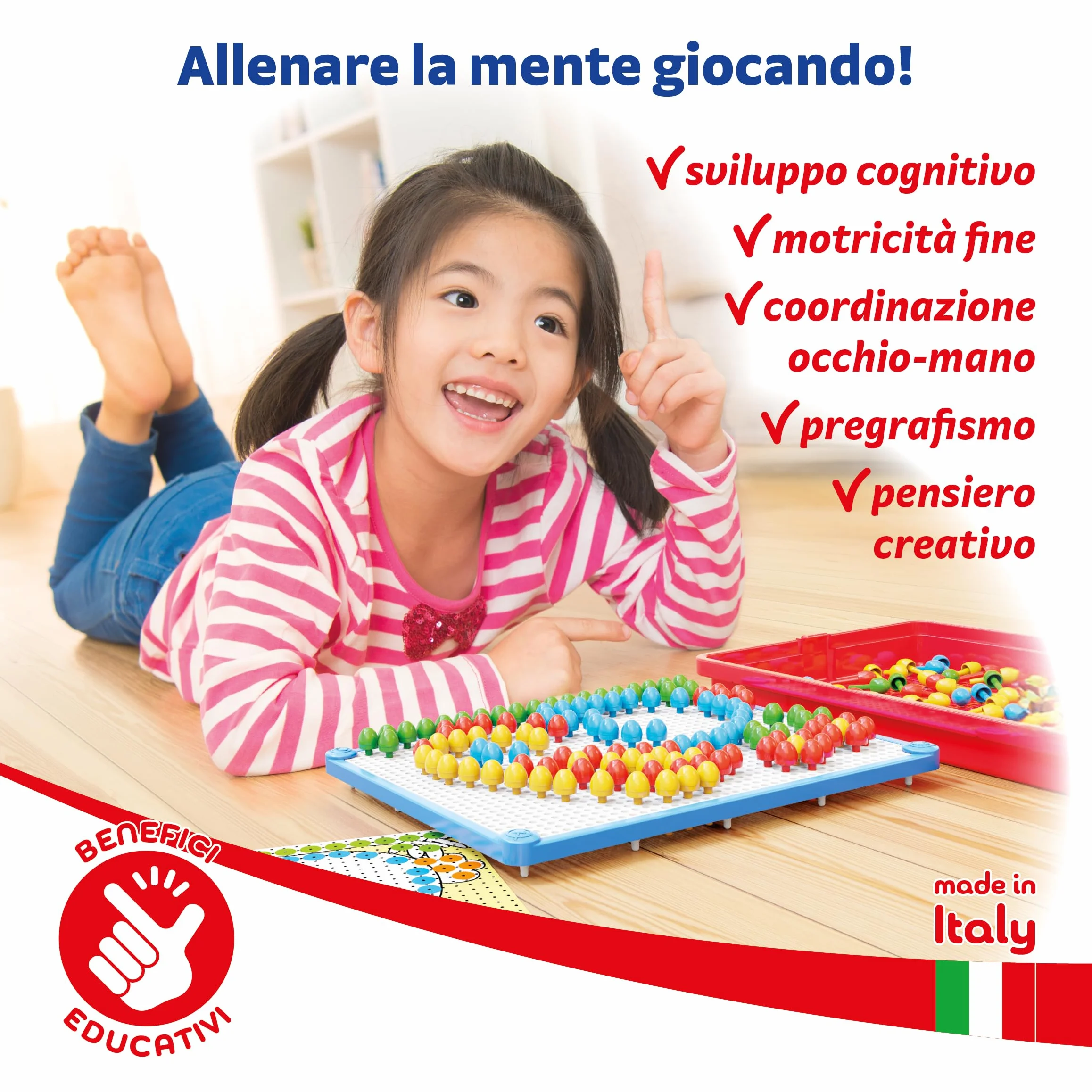 Quercetti FantaColor Tab 150 Chiodini Giochi da Tavolo Bambini 3-6 Anni Educativo Creativo Made in Italy