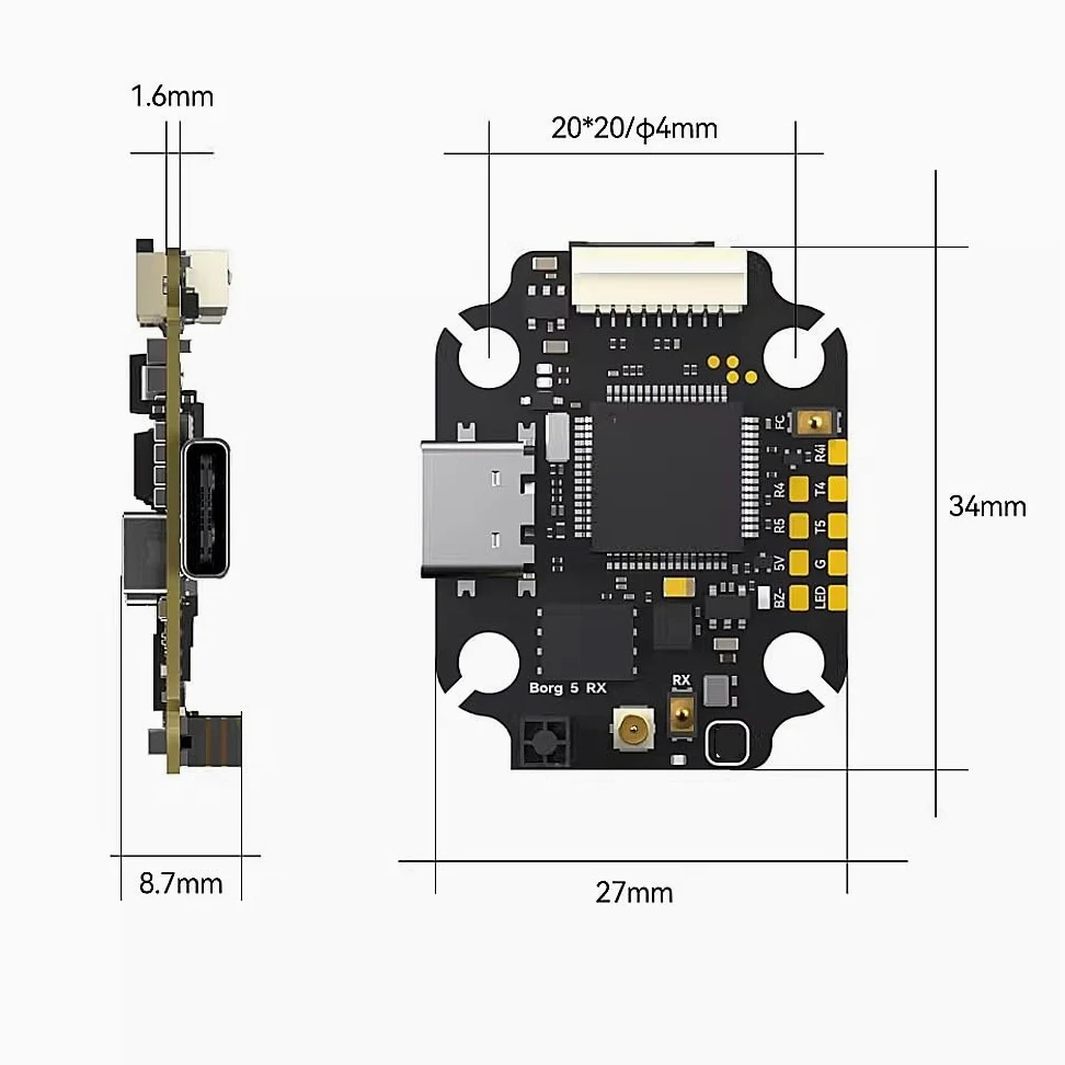 Borg 5S Stack Ricevitore ELRS 2.4GHz integrato 12V BEC 16MB Scatola nera con 60RS BL32 ESC 4-8S Lipo adatto for RC FPV Drone(Borg 5S RX Stack)