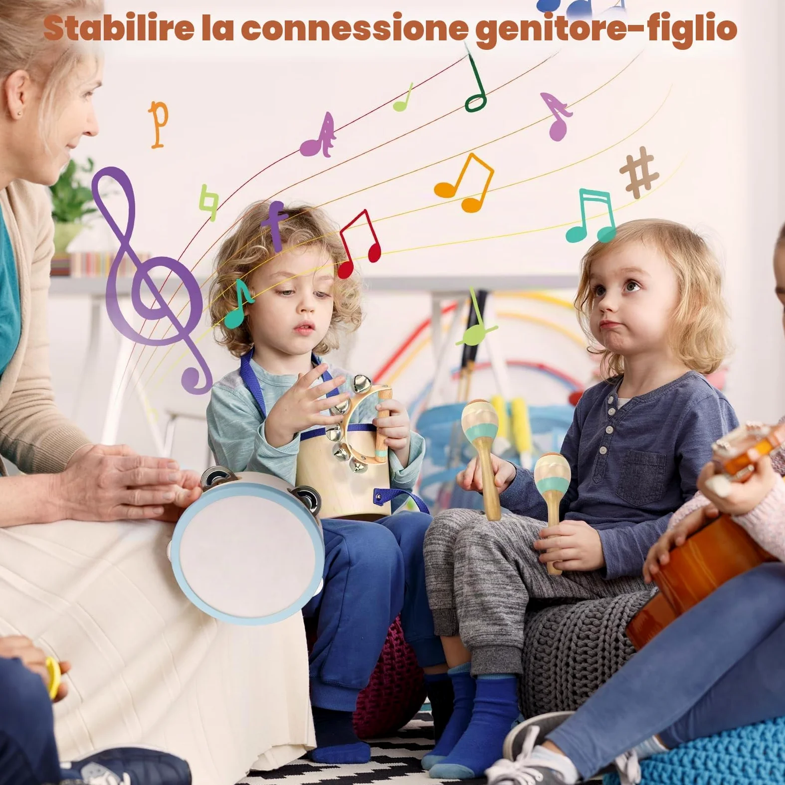 Strumenti Musicali Bambini Strumento Musicale Tamburo Bambino Montessori Giocattoli Xilofono Bambini in Legno Tambourine Percussioni per Bambini Giochi Musicali Regalo di Compleanno di Natale