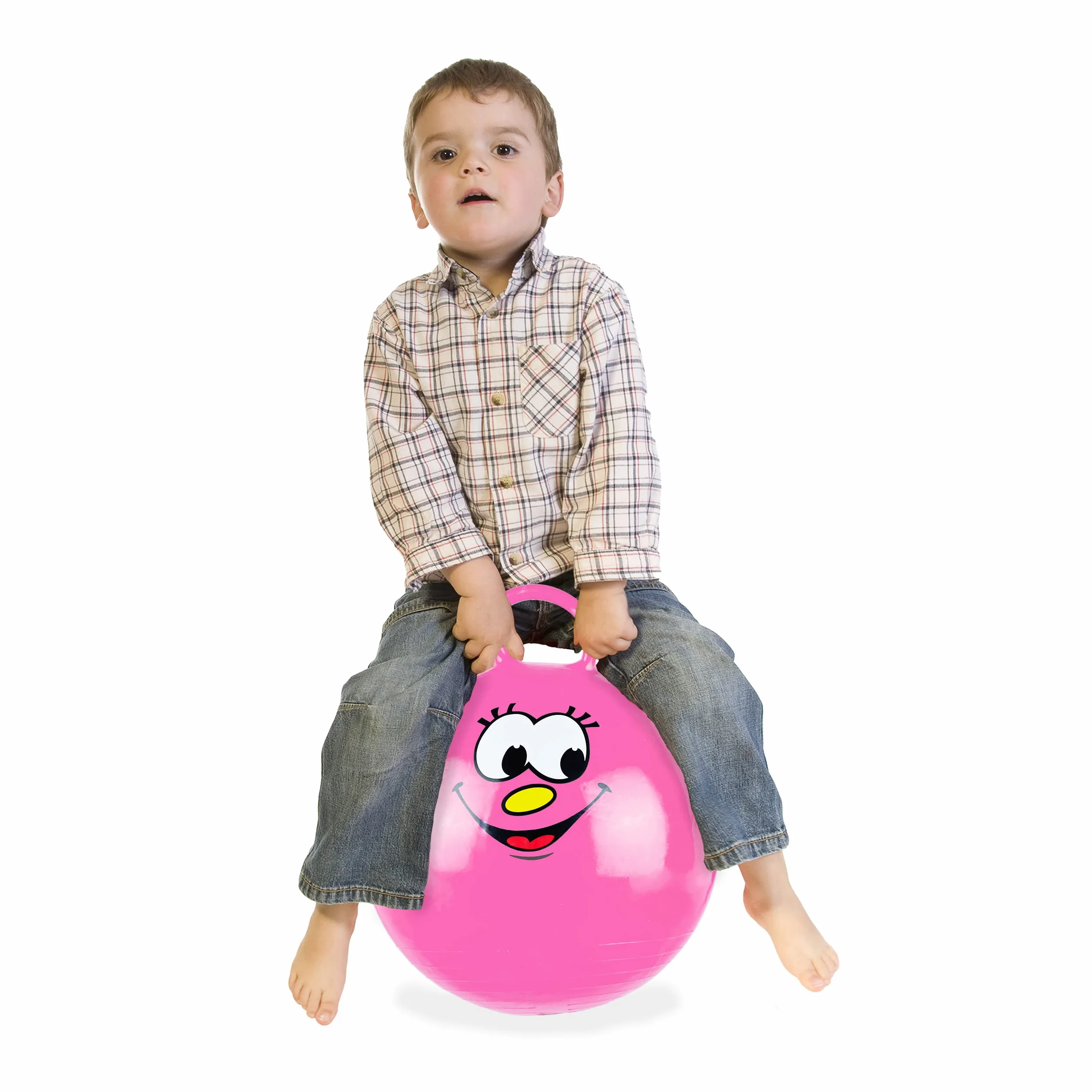 Relaxdays Pallone Rimbalzante, Palla per Saltare, Skippy Ball, Bambini, Ø 45 cm, Indoor & Outdoor, con Maniglia, Rosa