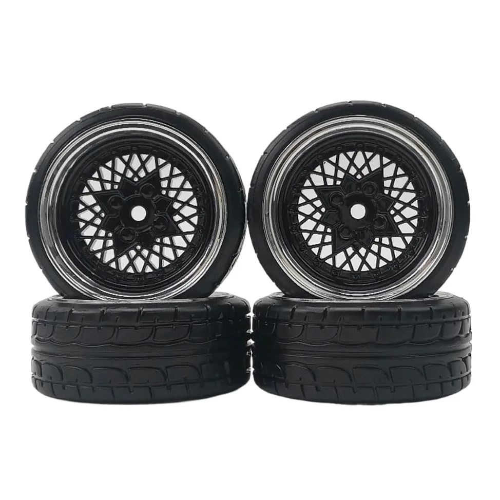Cerchioni in plastica con offset in scala 1/10 da 4 pezzi 3mm con pneumatici per modelli Drift e Touring di auto RC compatibili con veicoli simili