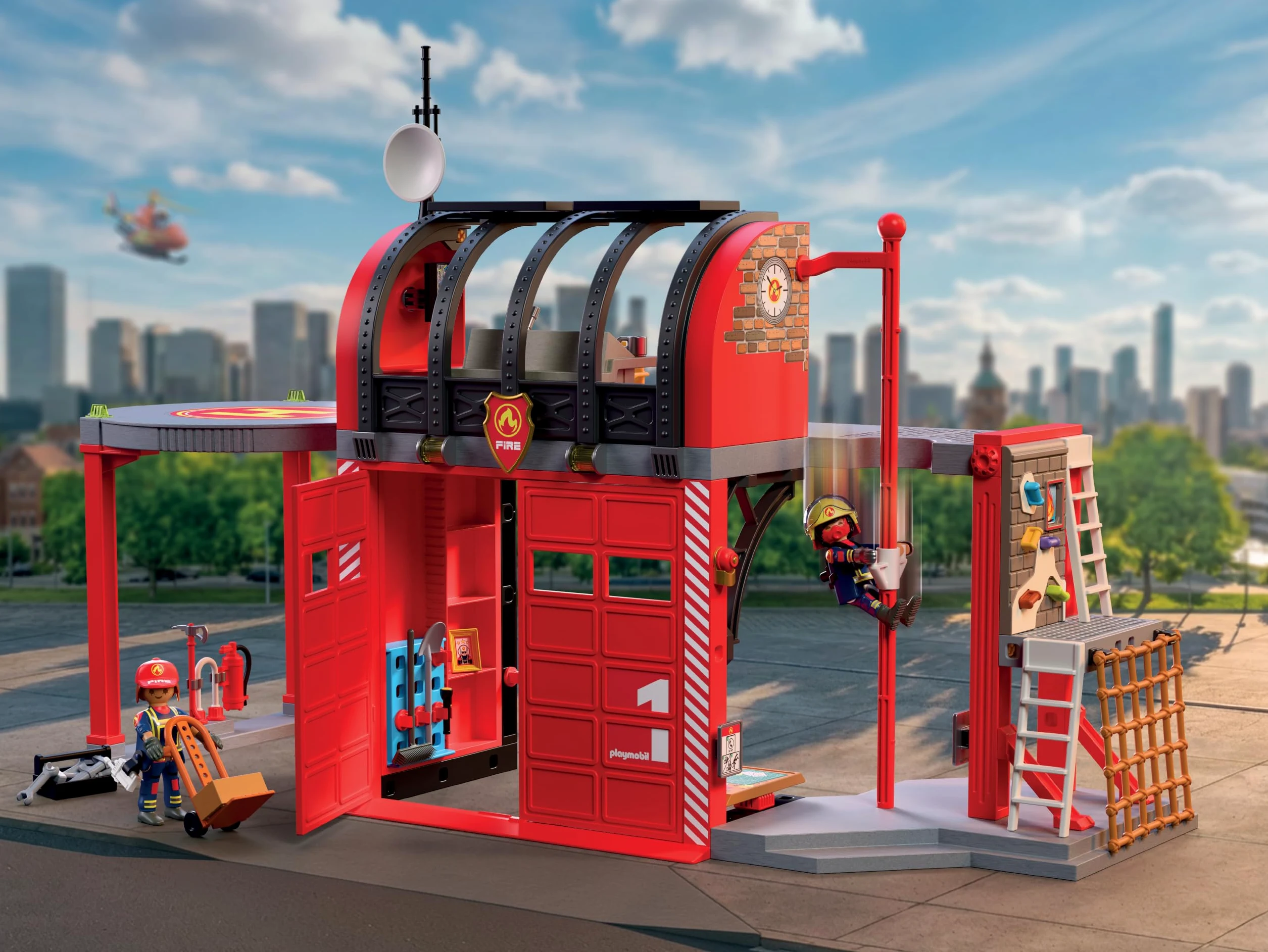 PLAYMOBIL | City Action | Grande stazione dei pompieri | Stazione multilivello con centrale operativa, palo scivolo, area di addestramento e molti accessori | Per bambini da 4 anni | 72191
