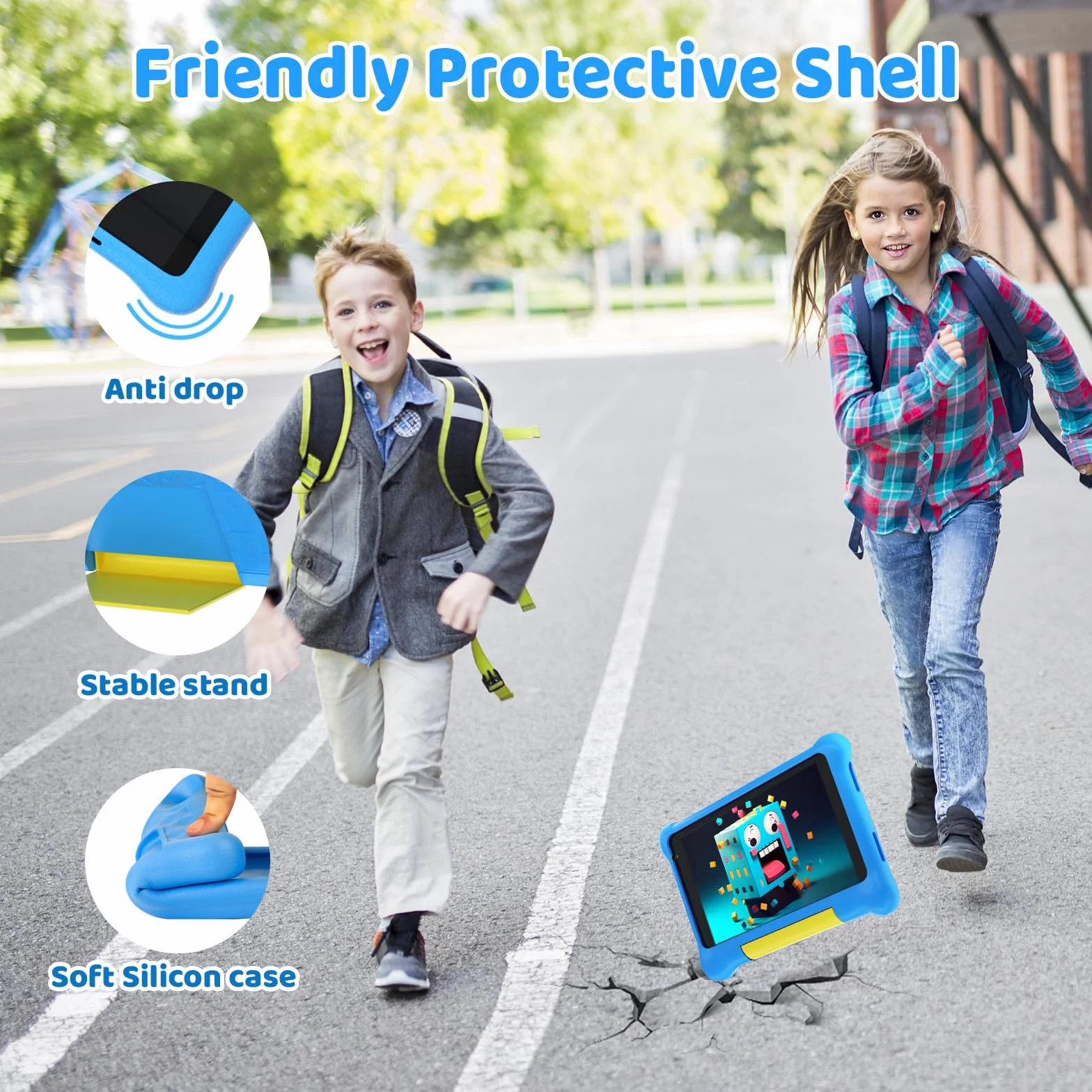 Tablet per bambini 7 pollici Android 12 con Custodia,Wifi,Bluetooth,Modalità di Controllo Parentale,Doppia Fotocamera,Protezione Degli Occhi,Tablet di Apprendimento di Google Services (blue)