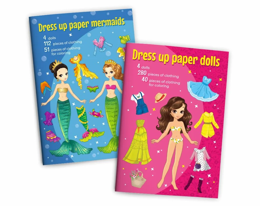 Set di Bambole in Carta Con Vestiti da Indossare (4 Bambole e 4 Sirene)