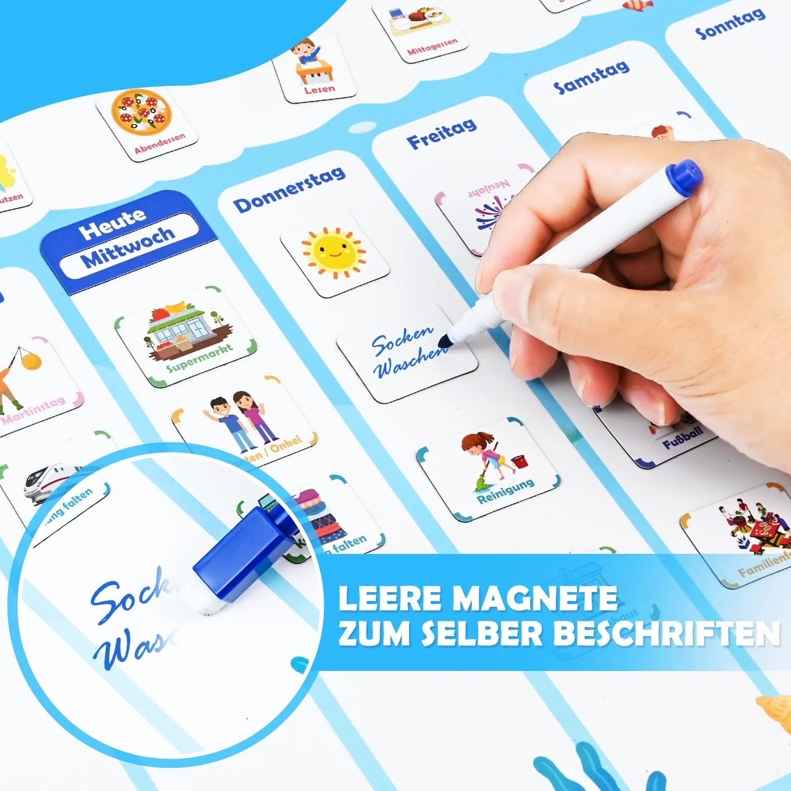 FORMIZON Montessori, agenda settimanale per bambini, lavagna magnetica con 248 magneti, custodia e penna, calendario per bambini, programma giornaliero e programma settimanale, gioco educativo