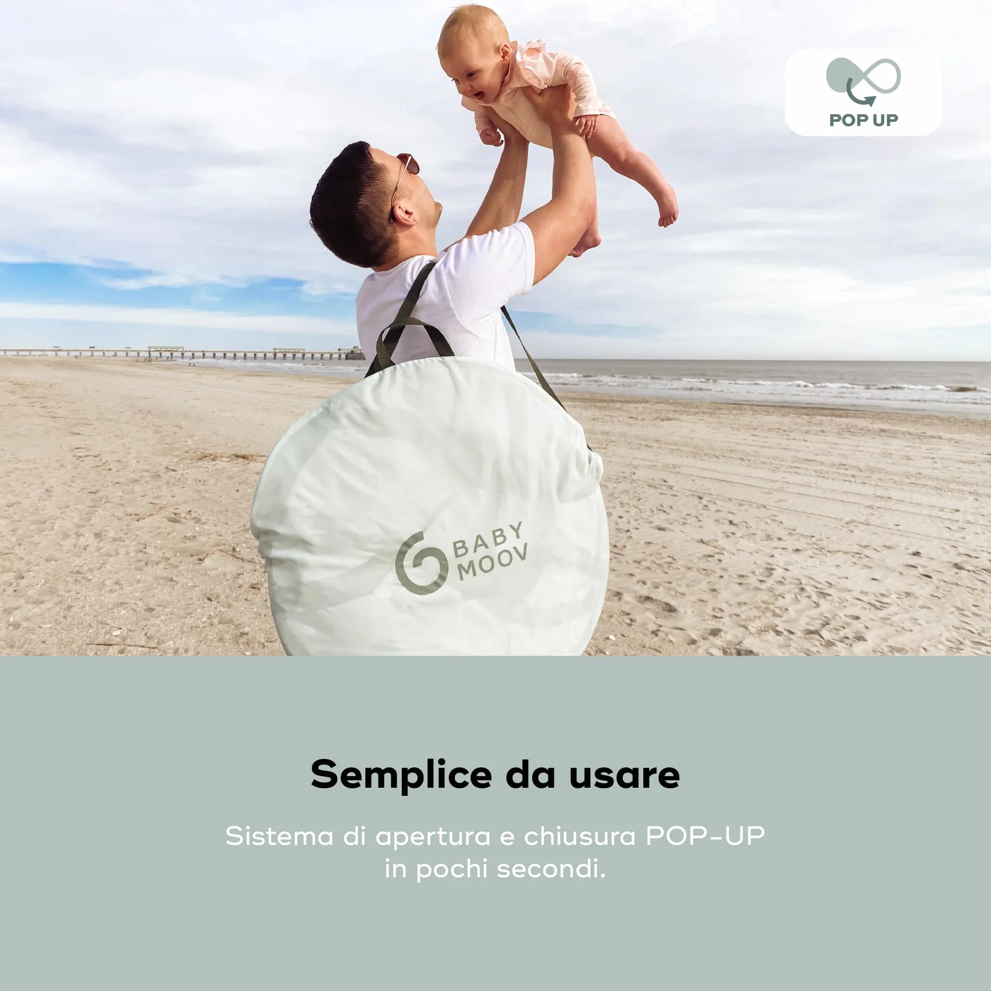 Babymoov Tenda anti-UV Moov & Protect - Alta protezione UPF 50+ - Tenda Rinfrescante - Grande Dimensione - Sistema Pop-Up - Zanzariera