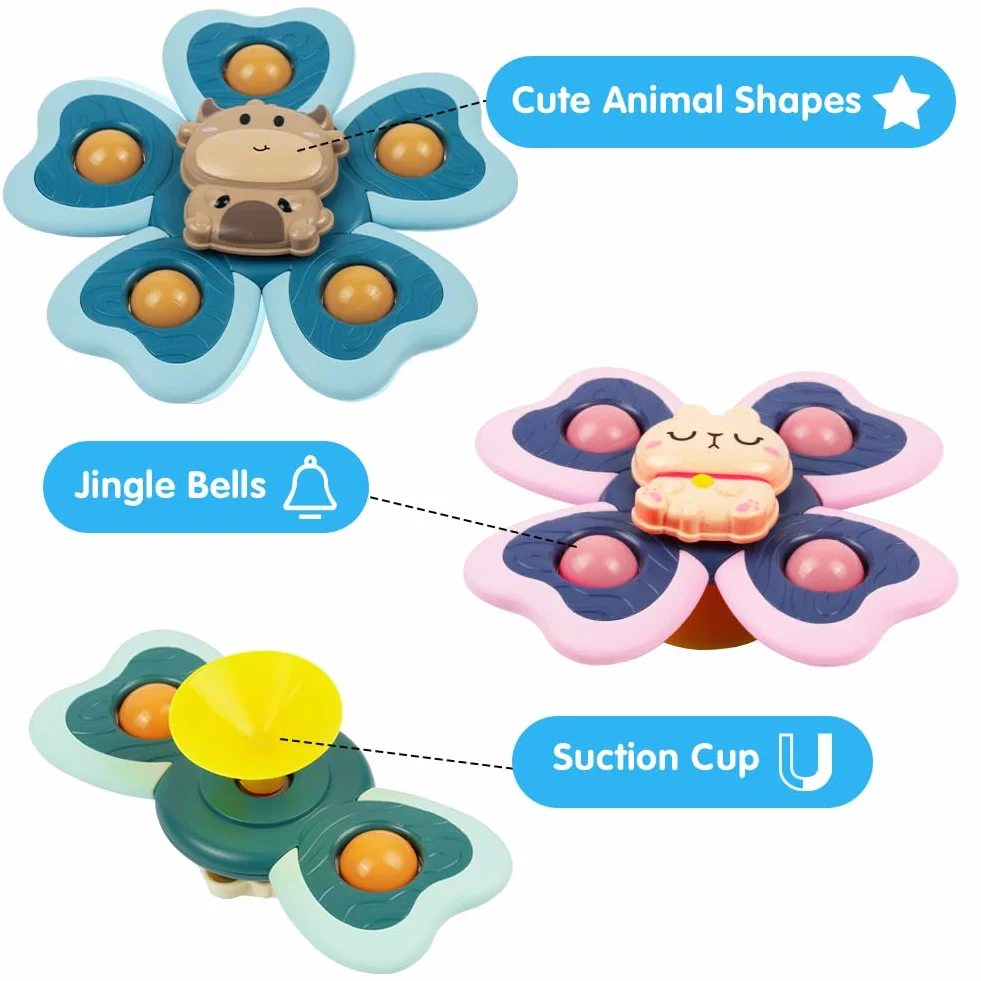 Vicloon Giocattolo a Ventosa per Bambini, 4pcs Giocattoli Sensoriali per Vasca da Bagno, Animali Colorati Spinning Top per Il Bagnetto per Bambini, Sollievo dall'Ansia Regali (Animale)