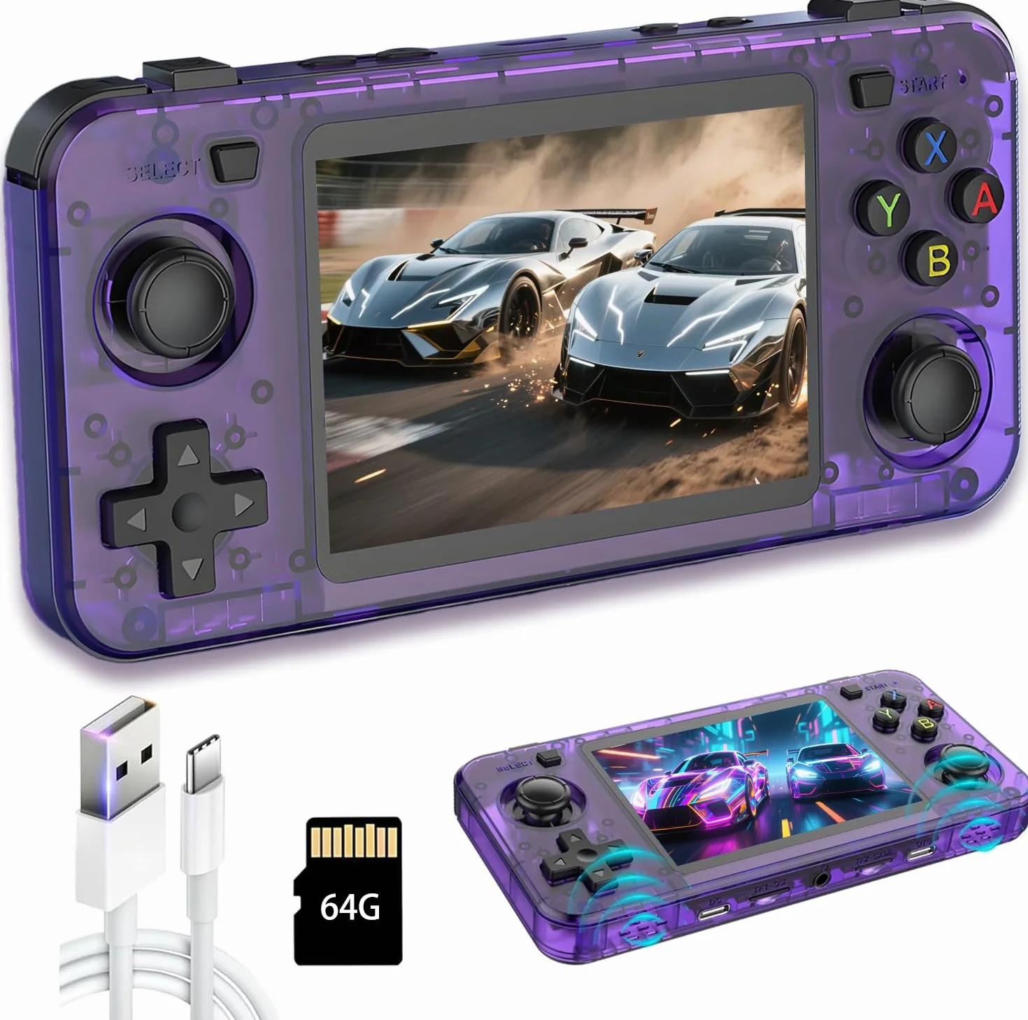 Nuova console da gioco R36H, console portatile per videogiochi con schermo IPS da 3,5", scheda integrata da 128 GB e 20.000 giochi, sistema Open Source Linux (Lila,64g)