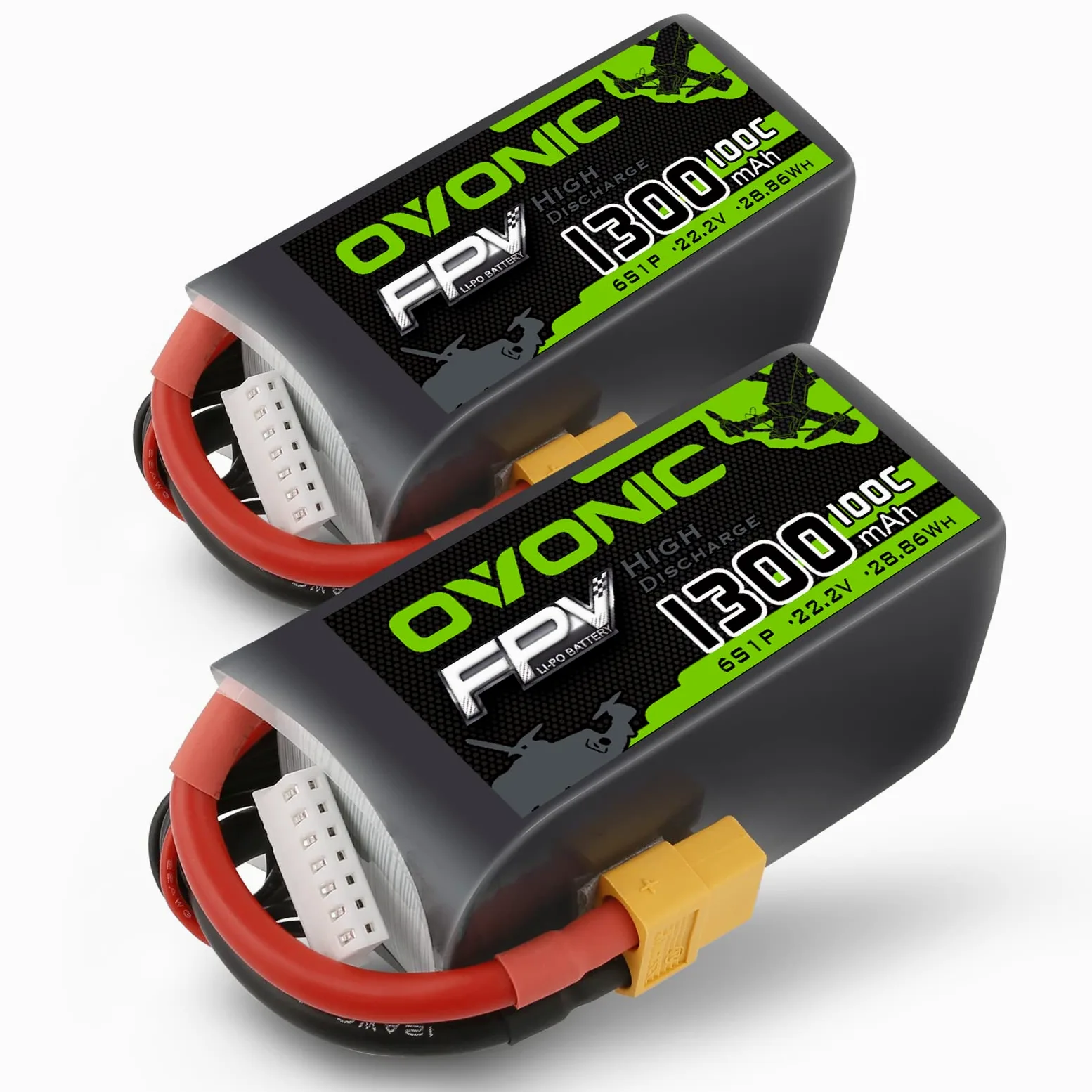 OVONIC Batteria Lipo 6s 1300mAh FPV Batteria 100C 22,2V con connettore XT60 per FPV Racing RC Quadcopter Elicottero Aereo Multi-Motore Hobby fai da te (2 confezioni)