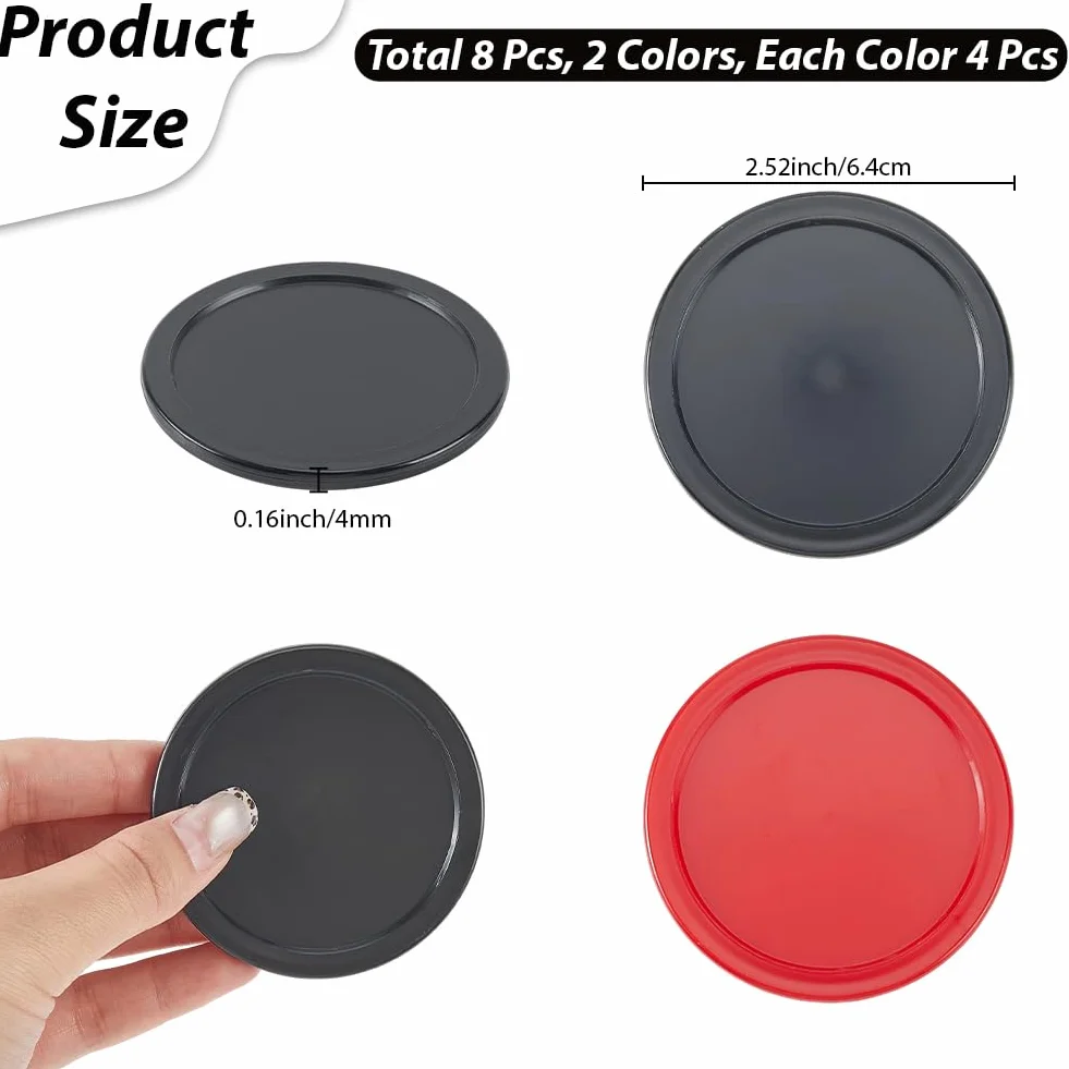 CREATCABIN 8 pz. Dischi Air Hockey 6.4cm Dischetti Ricambio Pesanti Standard Plastica Leggeri per Tavoli Attrezzature Set Allenamento trattenimento Accessori per Feste Terni Adulti Rosso Nero