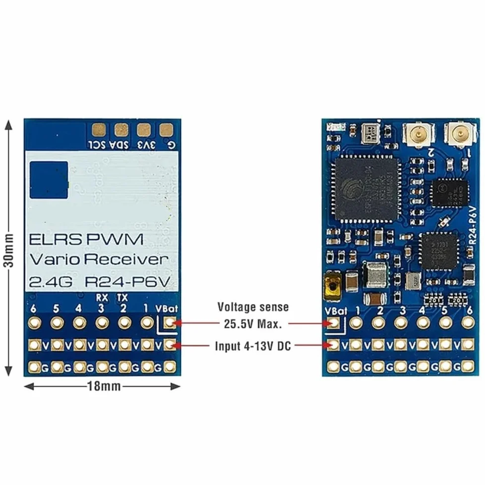 RICEVITORE VARIO EXPRESSLRS 2.4GHZ PWM R24-P6V .4GHz ISM 22.5dbm 180mW adatto for drone RC FPV