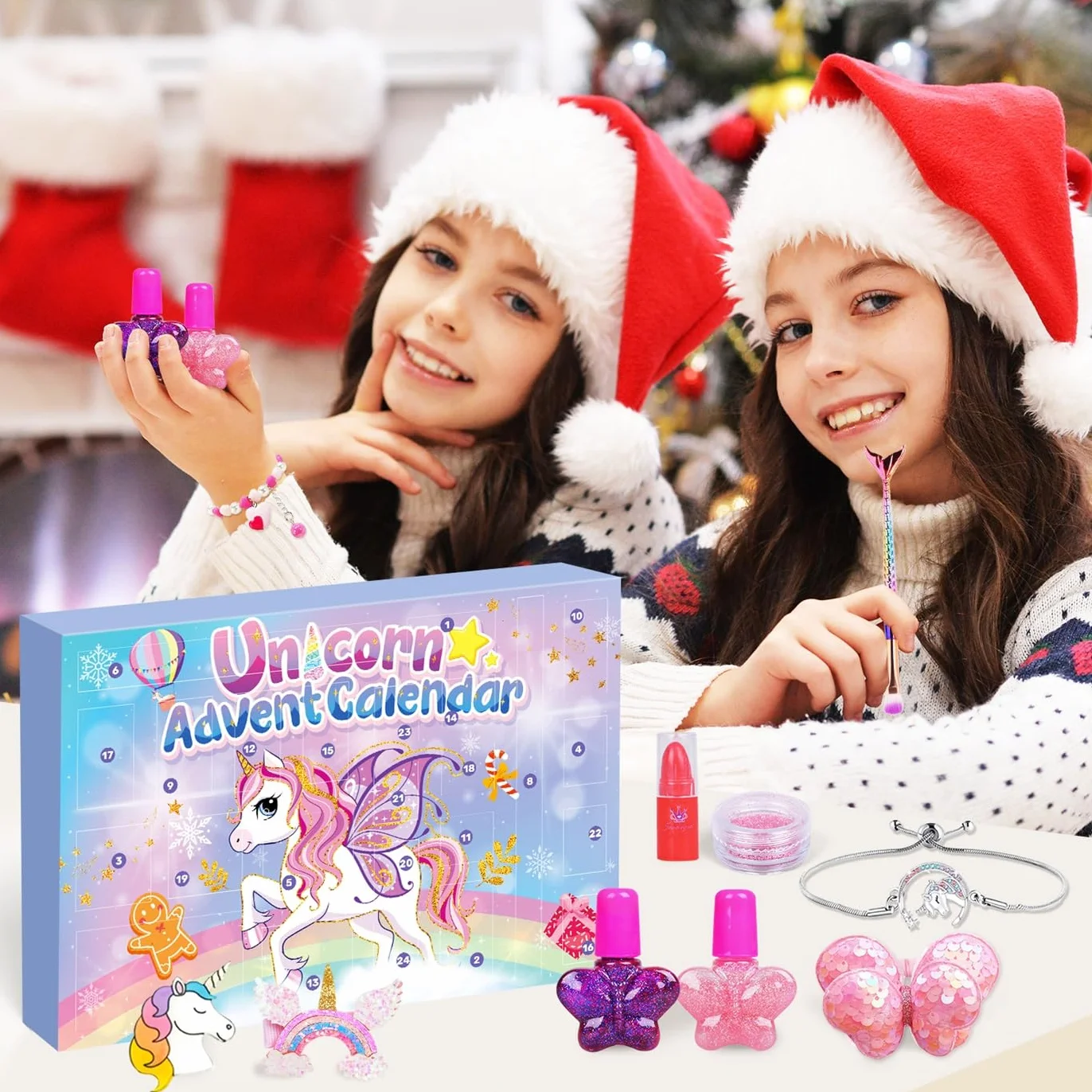 iZoeL Calendario Avvento 2025 Bambina Unicorno Bambina Regalo Calendario Avvento Make Up - Unicorno Braccialetto Collana Anello Gioielli Make Up, Regali Natale per Figlia Nipote Sorella