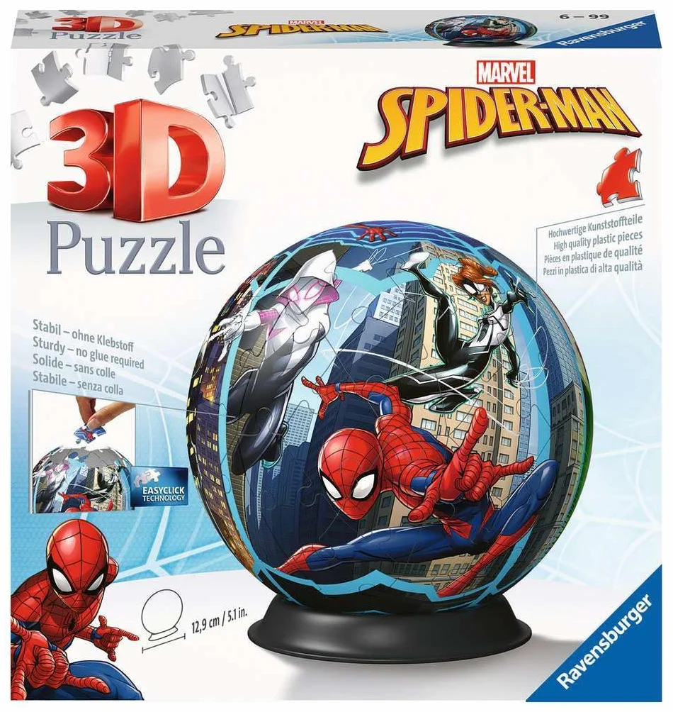 Ravensburger - Puzzle 3d Spiderman​ 72 pezzi, Puzzle 3d bambini 6 anni o più, Giochi bambini 6 anni, Collezione Marvel, Giochi divertenti, Idee regalo