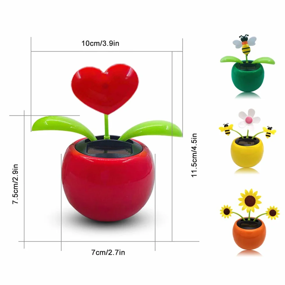 Fiore Danzante Solare 4 Pezzi Ornamenti per Auto Giocattolo Alimentato a Energia Solare Decorazione Scrivania