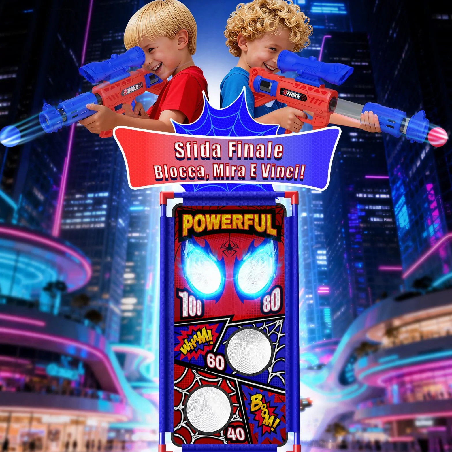 Pistole Air con Mira Bambino 3-10 Anni 2 Pistole 4 Bersagli 24 Palline Schiuma Giochi Esterno Giardino Regalo