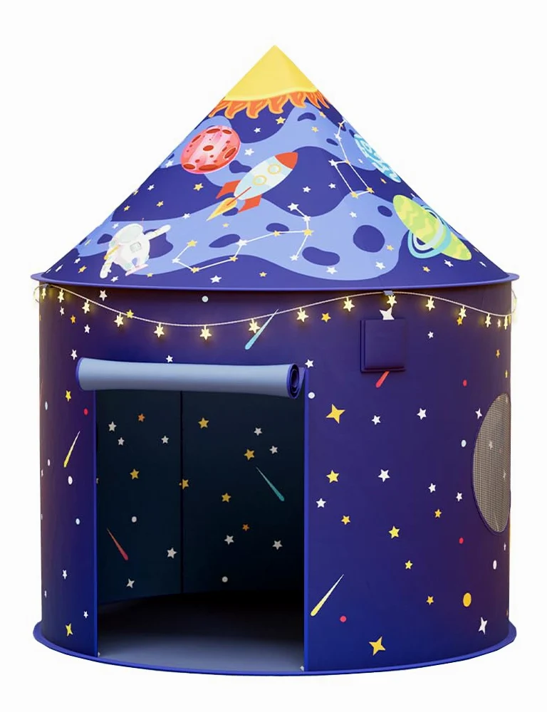 Tenda da gioco per bambini per bambini, tenda per castello teepee per bambini, sicurezza e atossica, giocattoli da gioco per interni/esterni, casa Wendy, con luci a stelle (astronave)