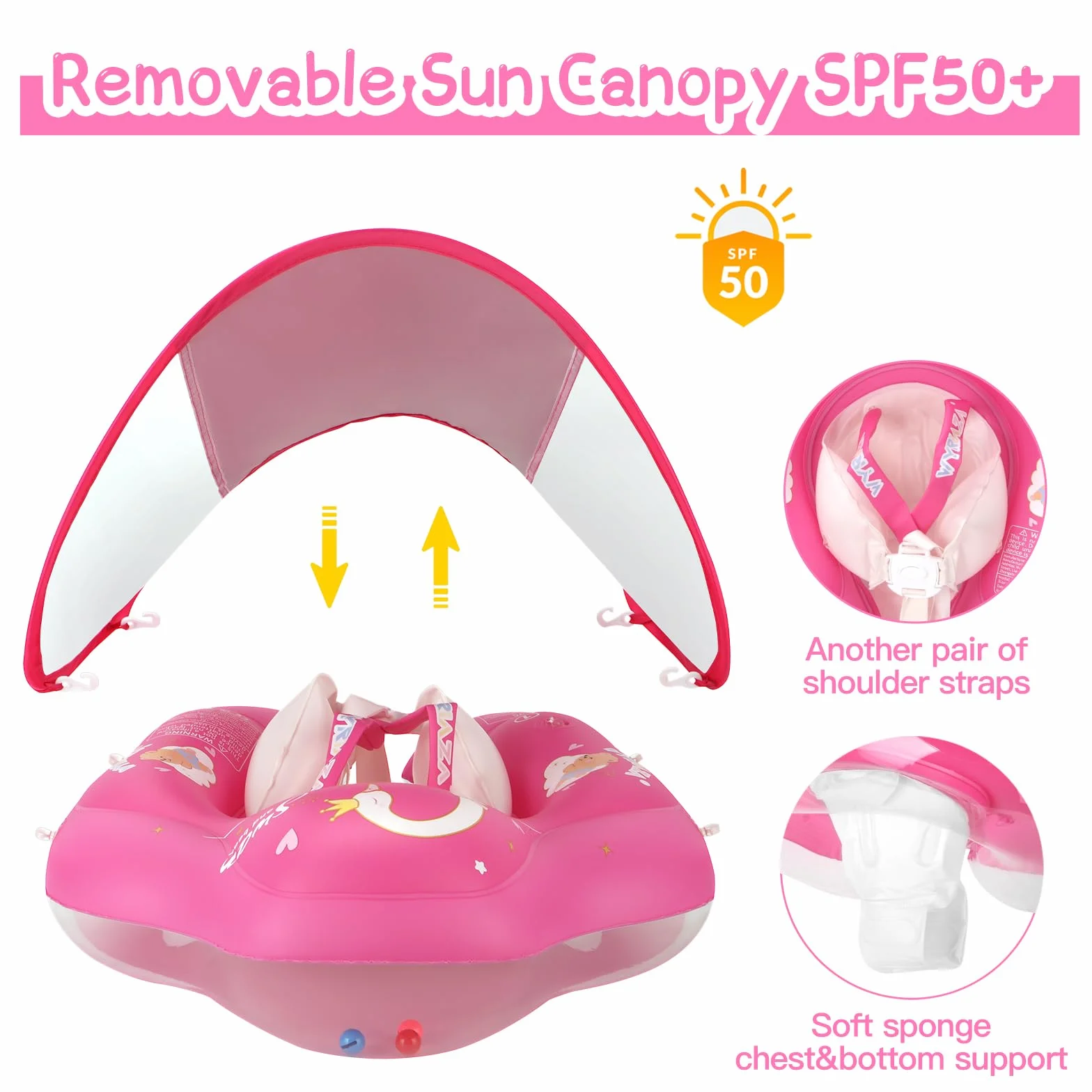 WYRIAZA Salvagente Neonato con Parasole, Salvagente Bambini 1-3 anni, Ciambella Neonato Mare, Baby Pool Float con Sedile, Doppio Airbag
