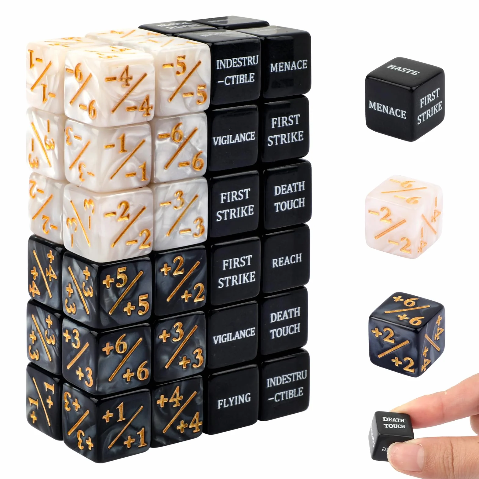 MTG - Set di 48 dadi in acrilico da 15 mm in nero e bianco, dadi per contatori e parole chiave MTG Dice per Magic, Gathering, giochi di carte da tavolo, TCG & CCG