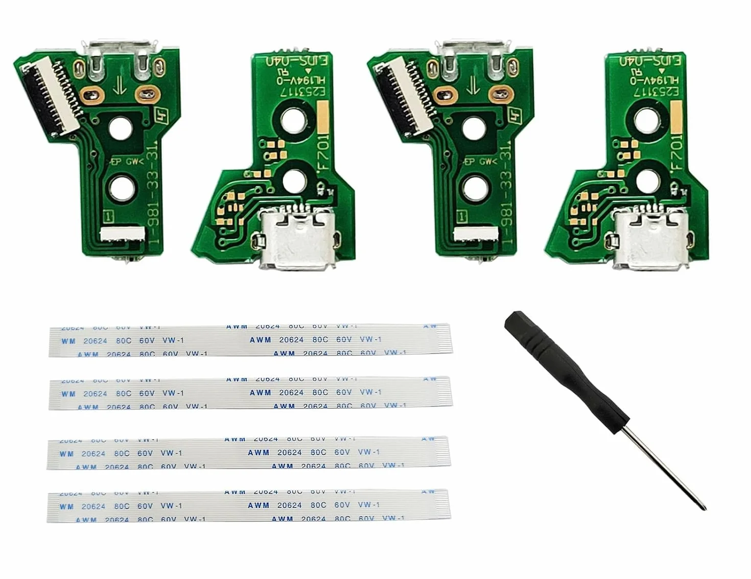 4 PZ Scheda di Interfaccia JDS-040 e 12 Pin Cavo Nastro Compatibile con PS4 Pro / PS4 Slim Controller Wireless Sostituzione Porta di Ricarica