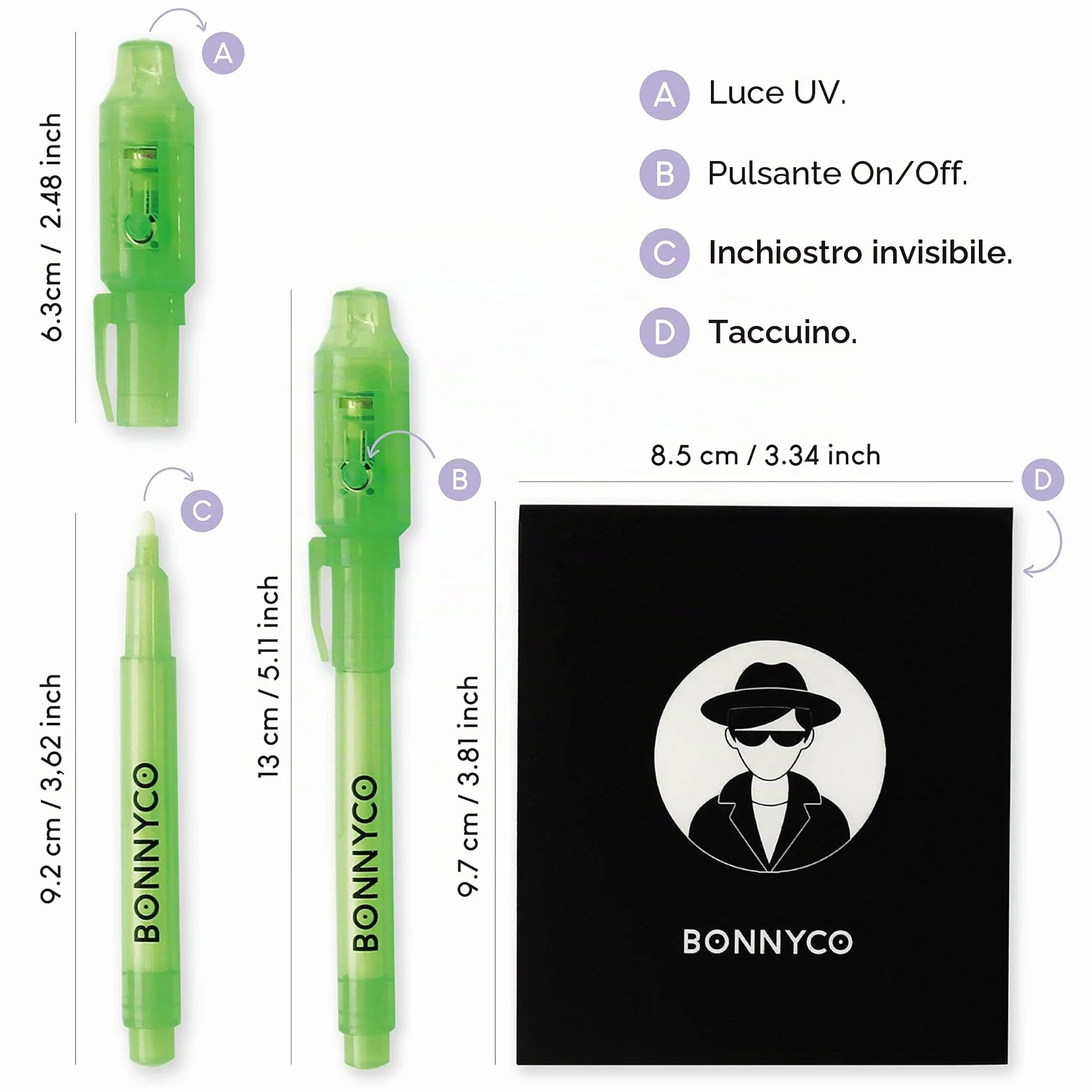 BONNYCO Penna Invisibile e Taccuino 32 Pezzi Gadget Compleanno Bambini Penna Spia Scuola Bomboniere