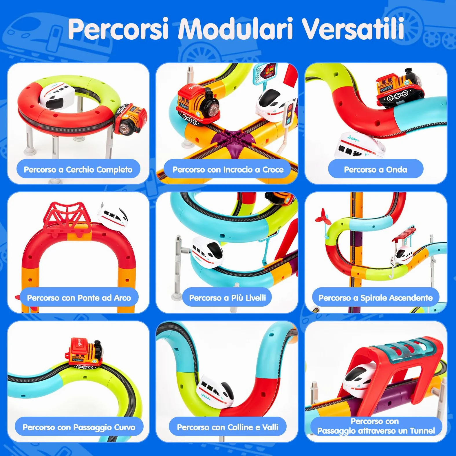 hahaland Pista Macchinine per Bambini 112 PCS, STEM Giochi Bambino 3-6 Anni | 2 Trenino Elettrico, 3D Antigravità Grande Pista, Smontabile e Ricomponibile, Regalo Bambino Maschio