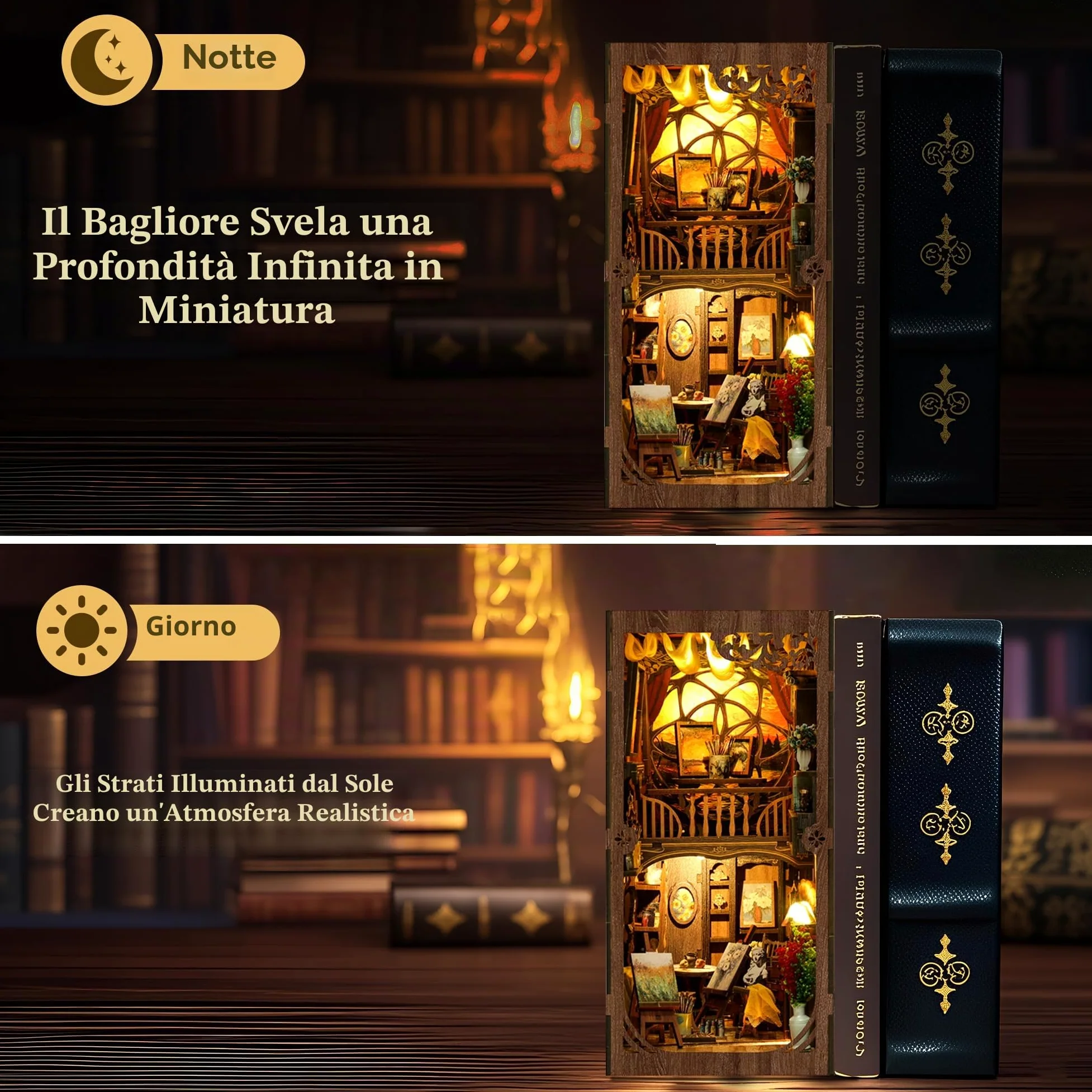 CRIOLPO Kit Book Nook DIY per Adulti - Casa in Miniatura con Luci LED da Montare, Modellismo 3D Creativo per Decorare Librerie - Regalo Originale per Appassionati di Fai da Te