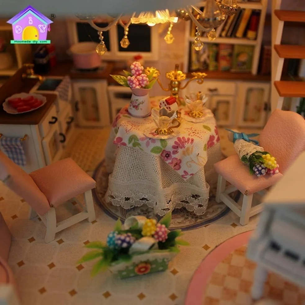 Generico Kit per Casa delle Bambole in Miniatura con Mobili in Legno E Luce LED Miniature da Costruire
