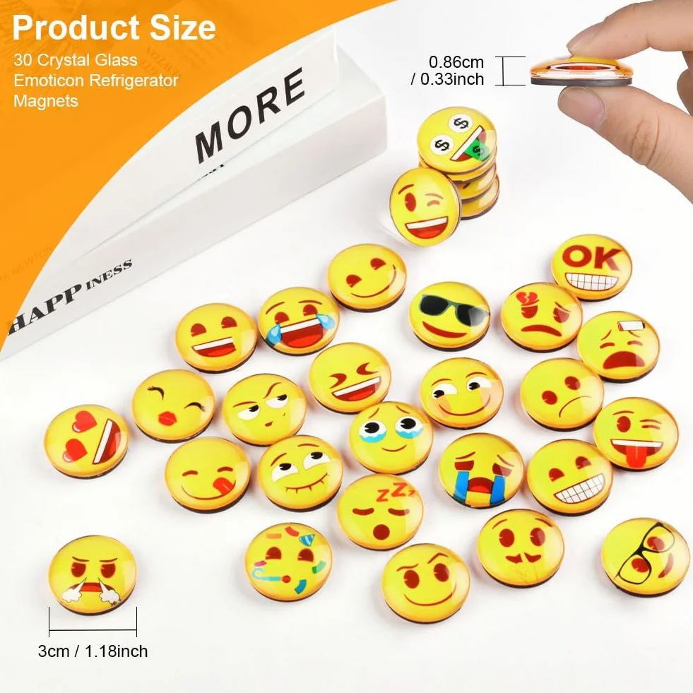 AUAUY 30Pz Emoji Magnet, Calamite Frigo Armadietto, Frigorifero Simpatici Divertenti Cucina Armadi Scuola Aula Lavagna Ufficio Cubicolo Lavagna Magnetica Decorativi Regali per Adulti Bambini