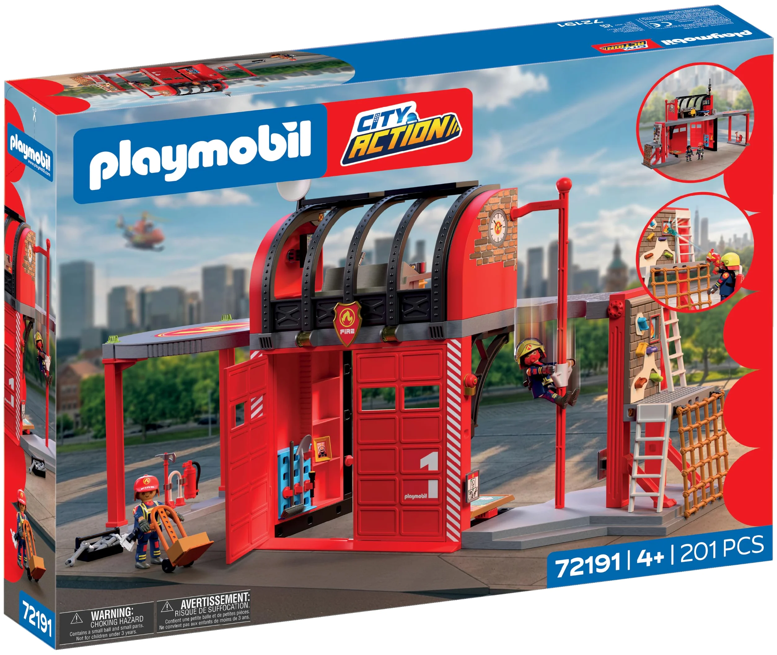 PLAYMOBIL | City Action | Grande stazione dei pompieri | Stazione multilivello con centrale operativa, palo scivolo, area di addestramento e molti accessori | Per bambini da 4 anni | 72191