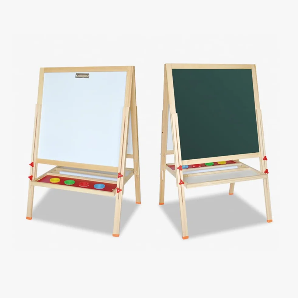 Lavagna per bambini a doppio lato 3 in 1 set 30 accessori legno magnetico bianco nero cavalletto 3-12 anni