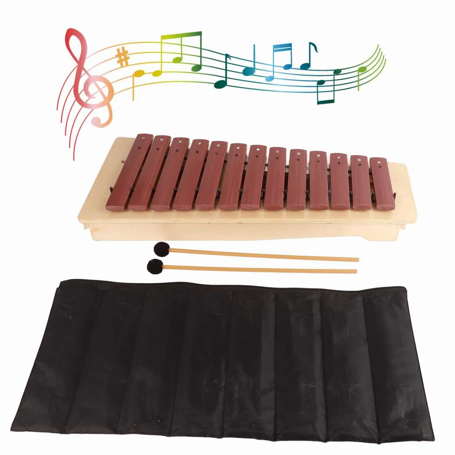 Xilofono Strumento Musicale in Legno con 13 Blocchi Sonori Ad Alta tonalità per Bambini Che Imparano il Legno di Pino Rosso