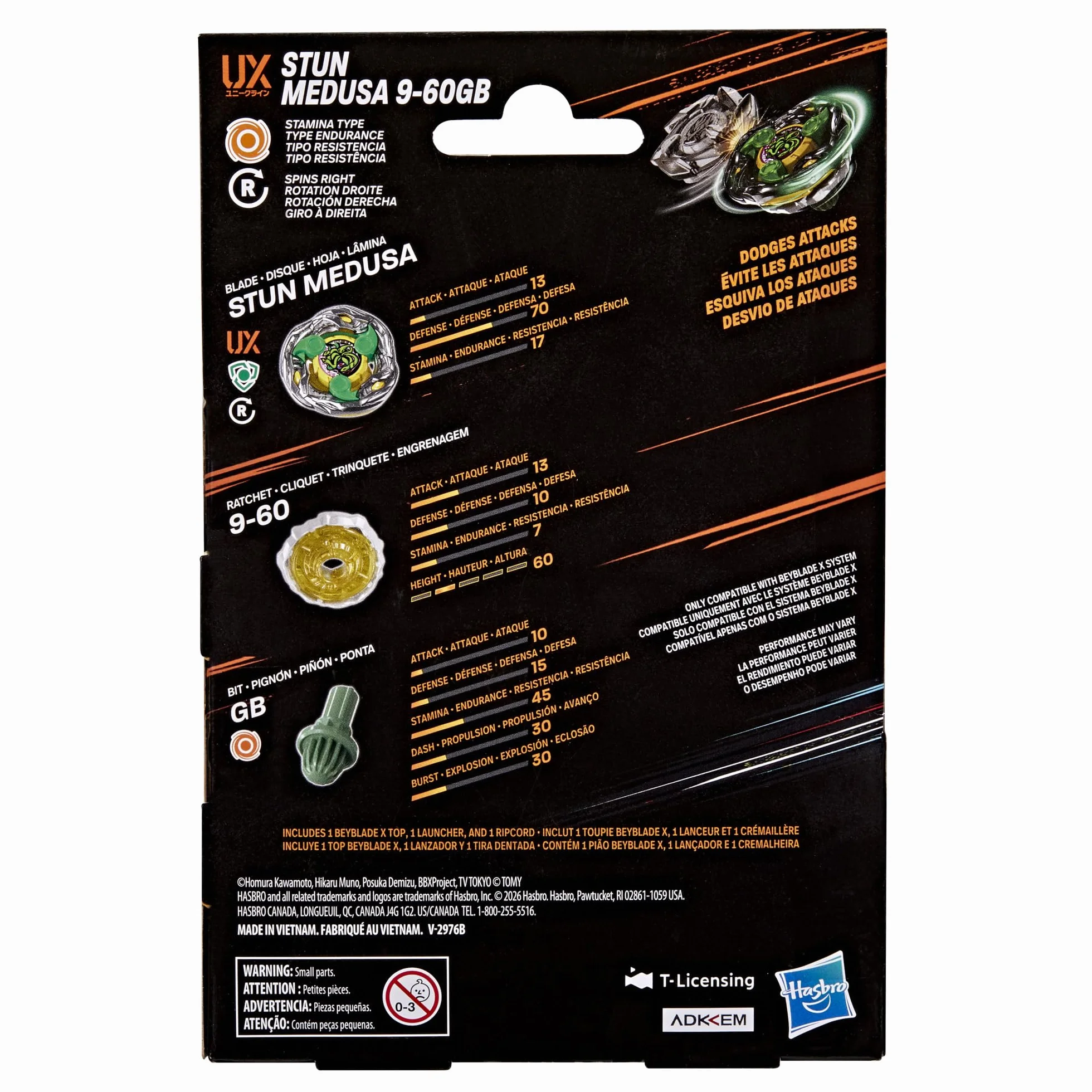 Hasbro Beyblade X Set Starter Pack Stun Medusa 9-60GB UX con trottola di Resistenza e Lanciatore Takara Tomy
